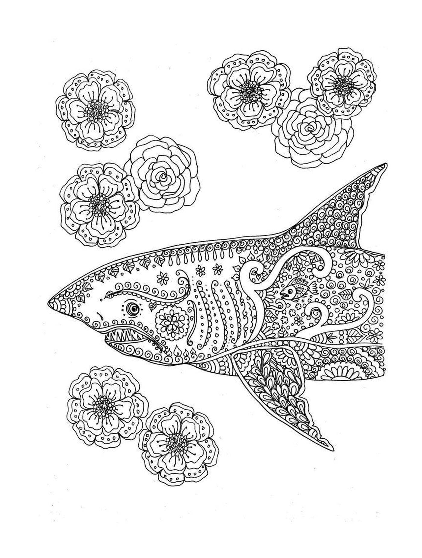   Requin orné de motifs floraux 