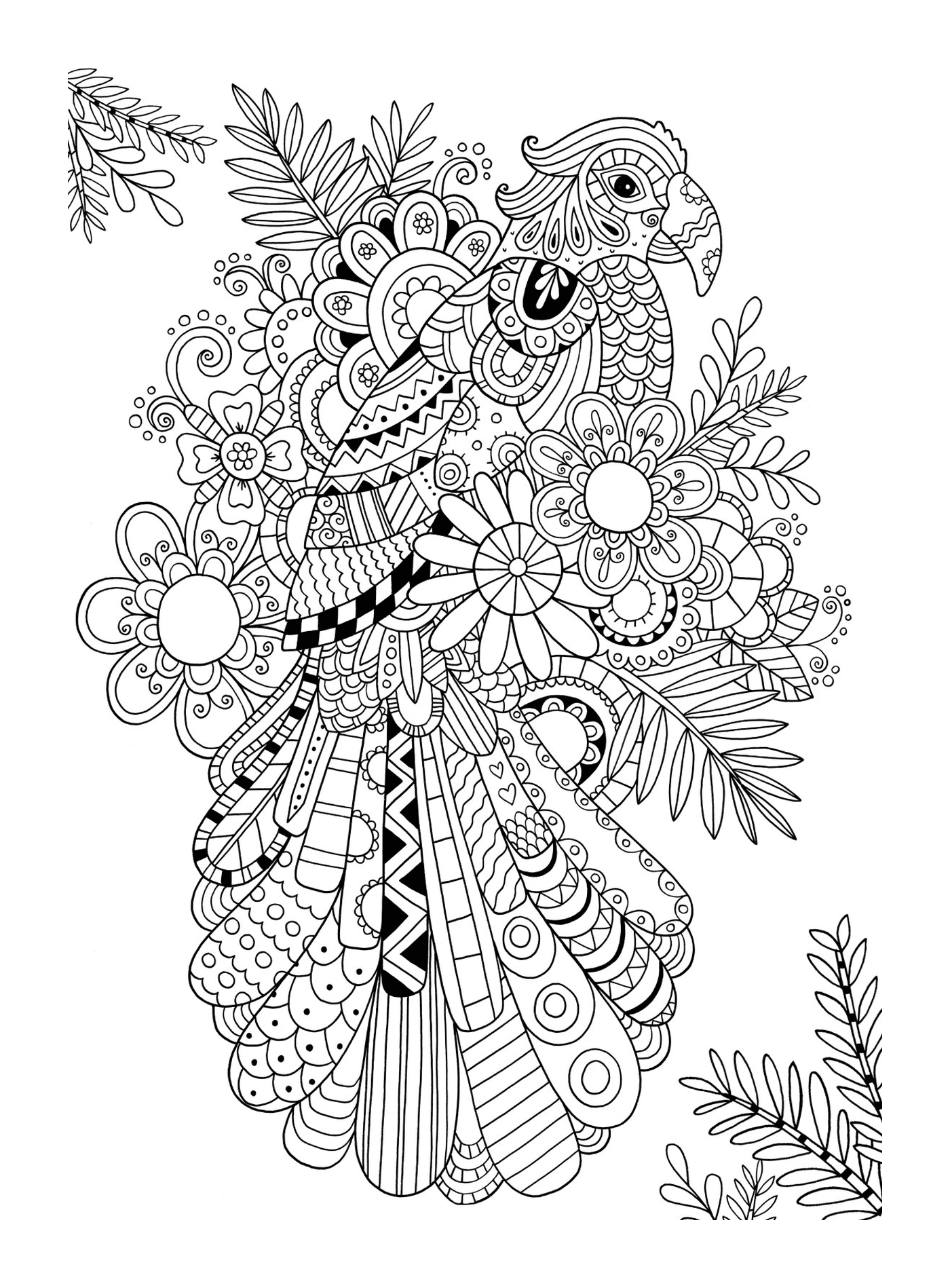   Un paon avec des fleurs 