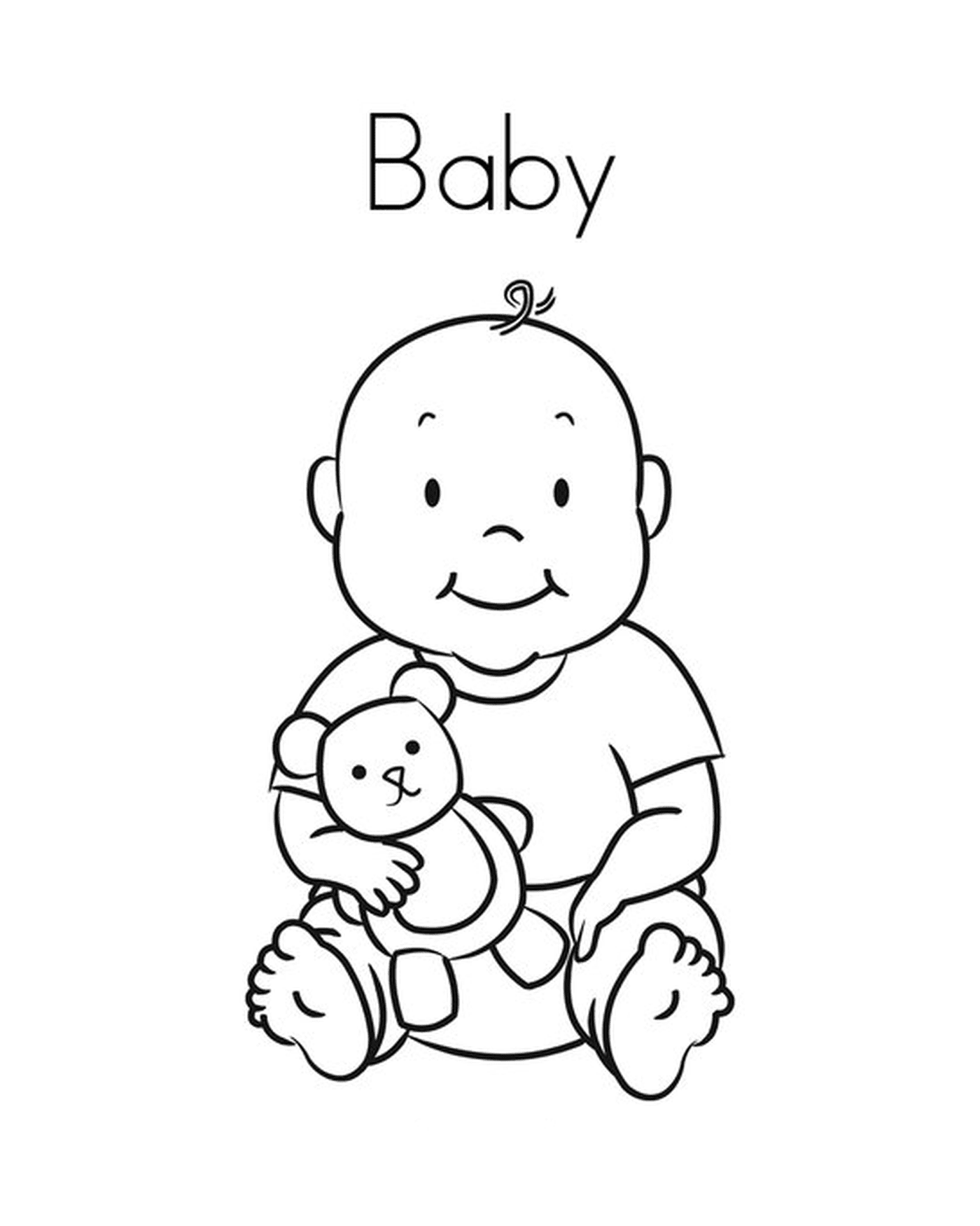   Un bébé tenant un nounours 