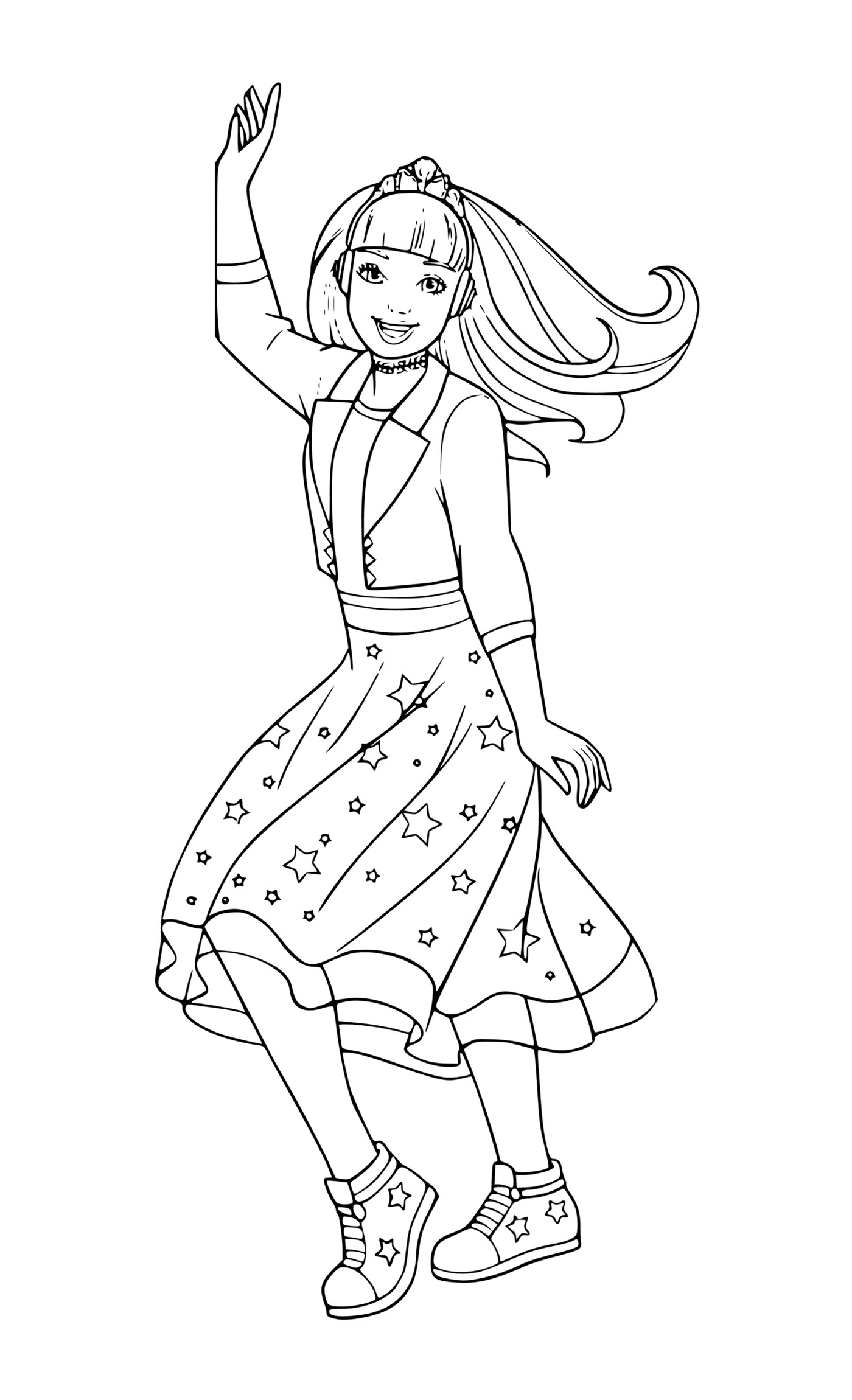   Une fille en robe étoilée qui danse 