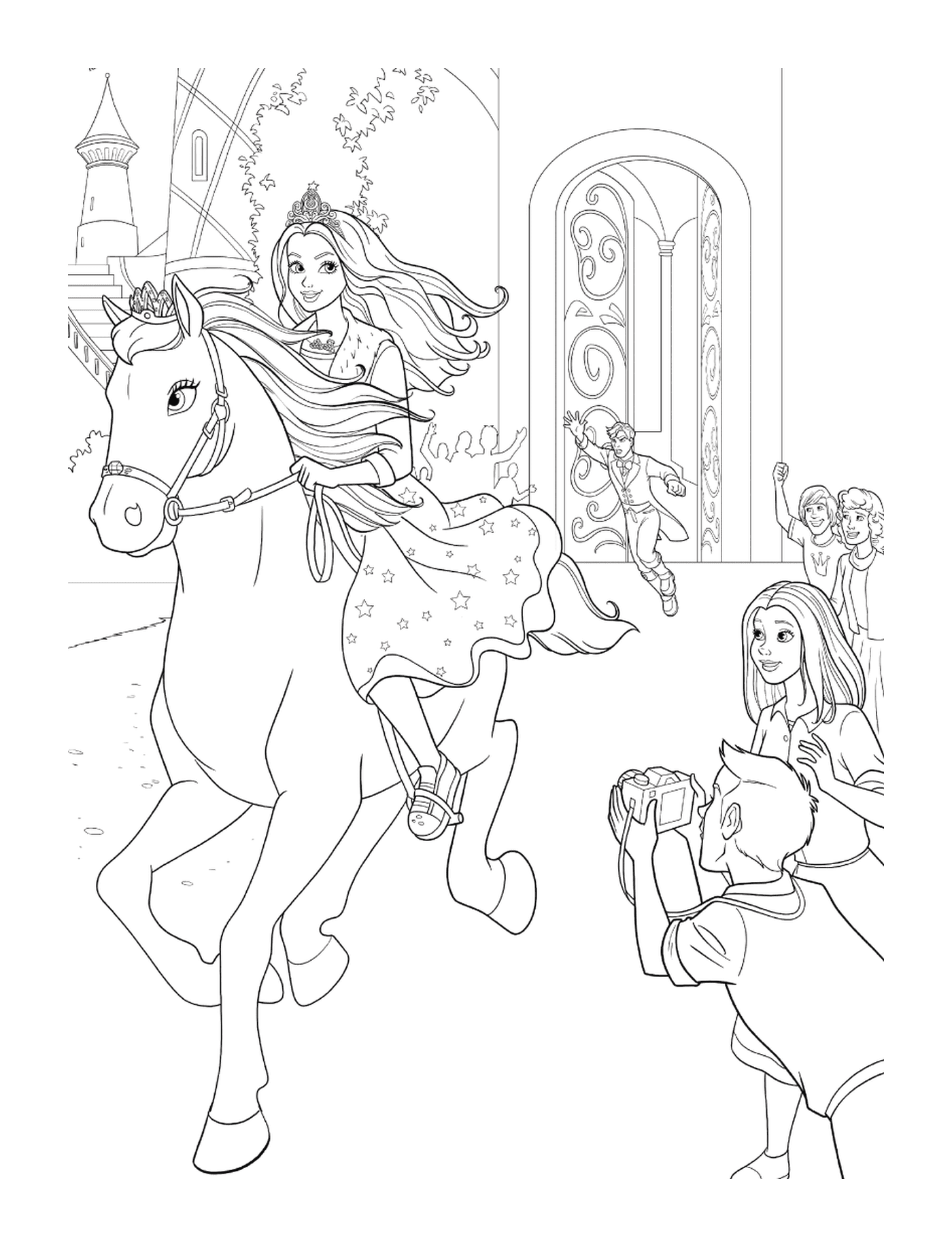   Une fille chevauchant un cheval blanc 