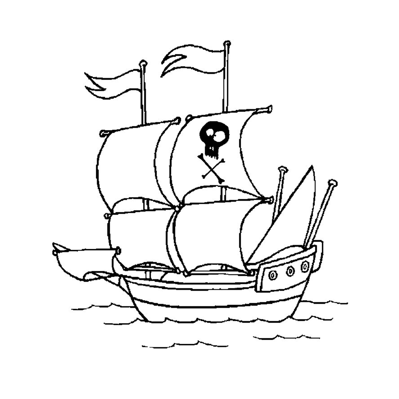   Un bateau pirate avec une tête de mort 