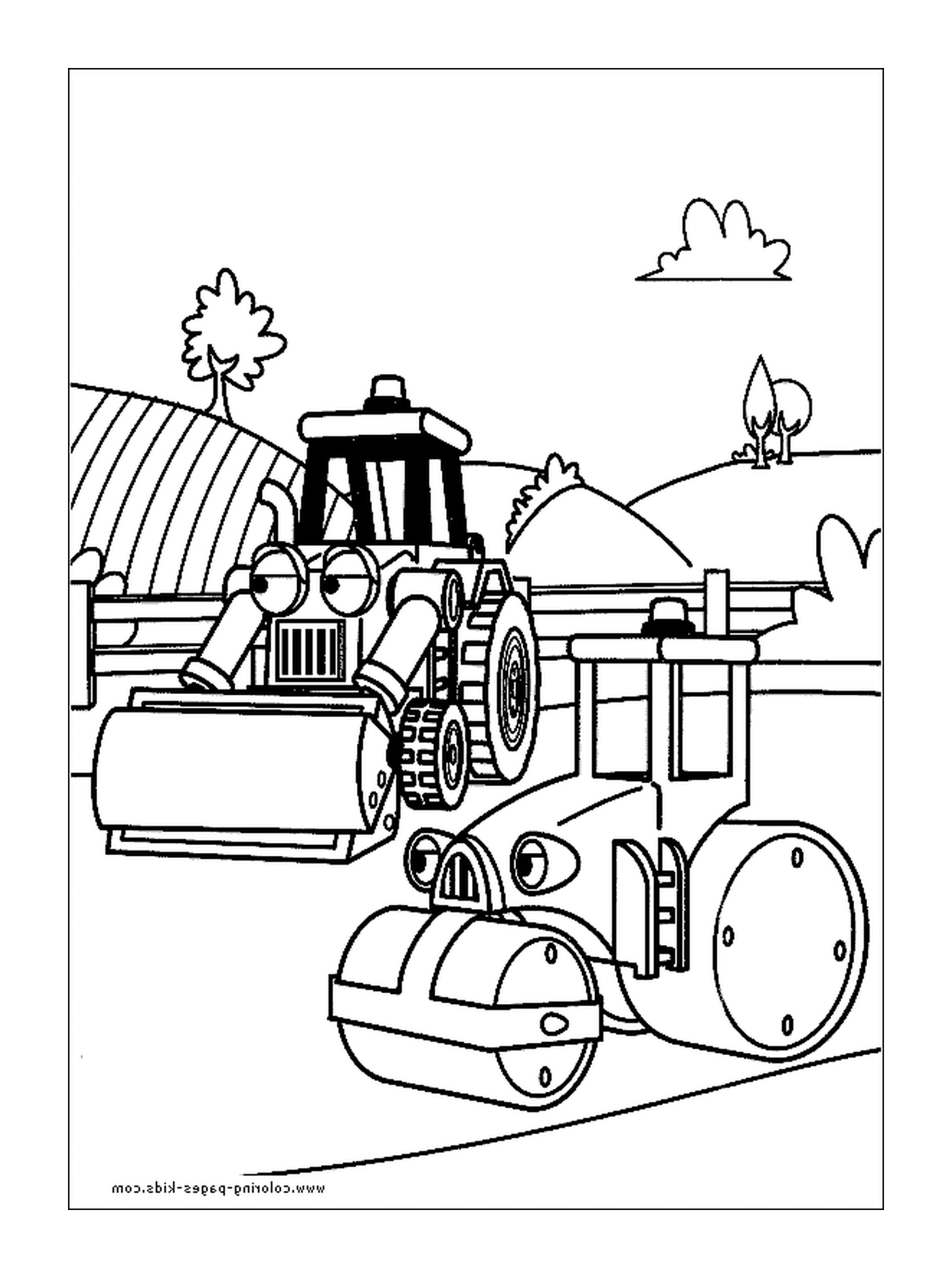   Une grue et un tracteur de construction 