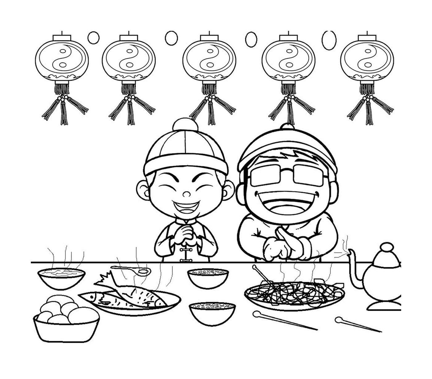   Asiatiques mangeant pour le nouvel an chinois 