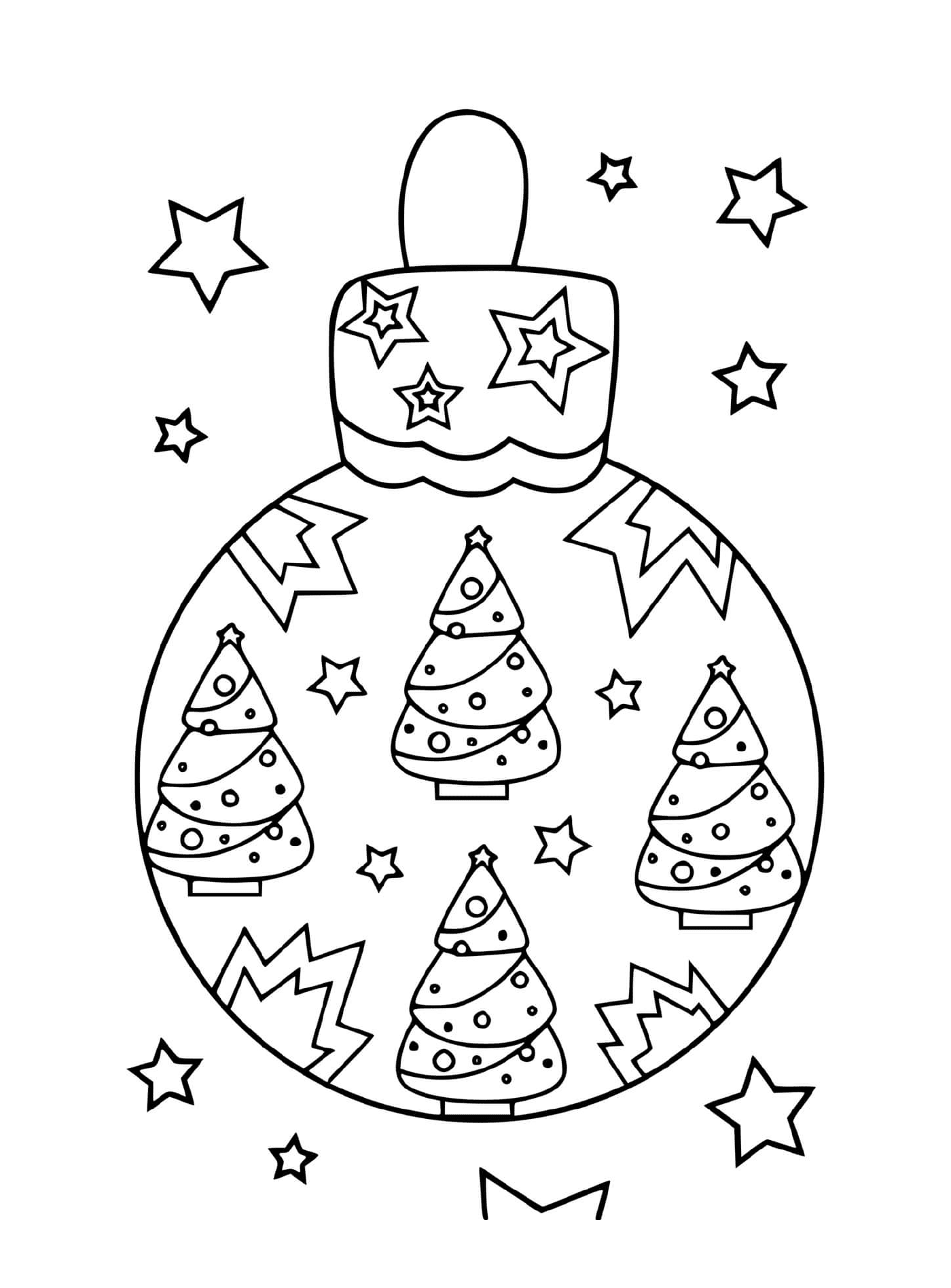   Une boule de Noël avec des sapins et des étoiles 