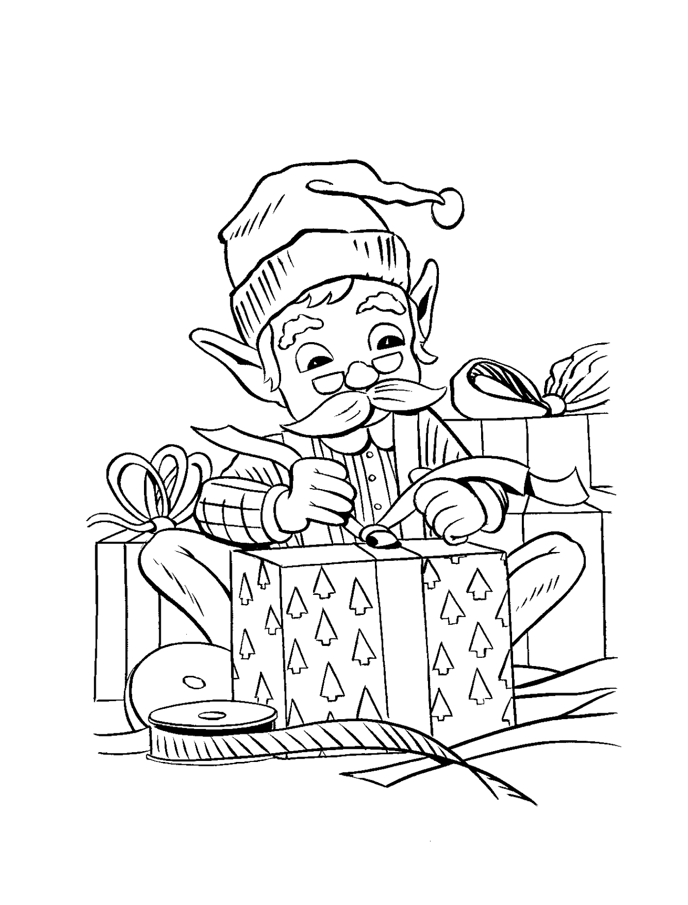   Elfe assis par terre avec un cadeau 