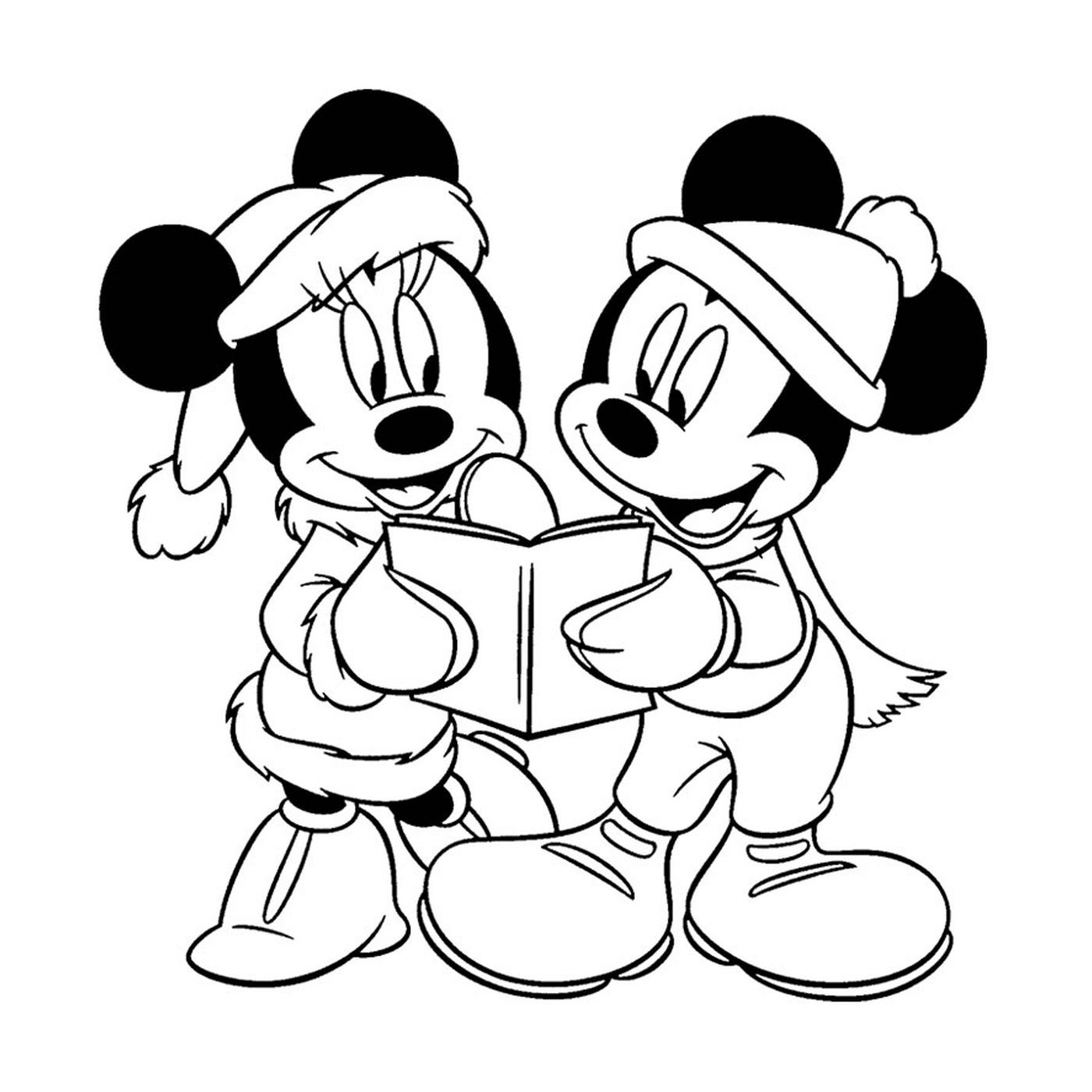   Mickey Mouse et Minnie Mouse lisent un livre ensemble 