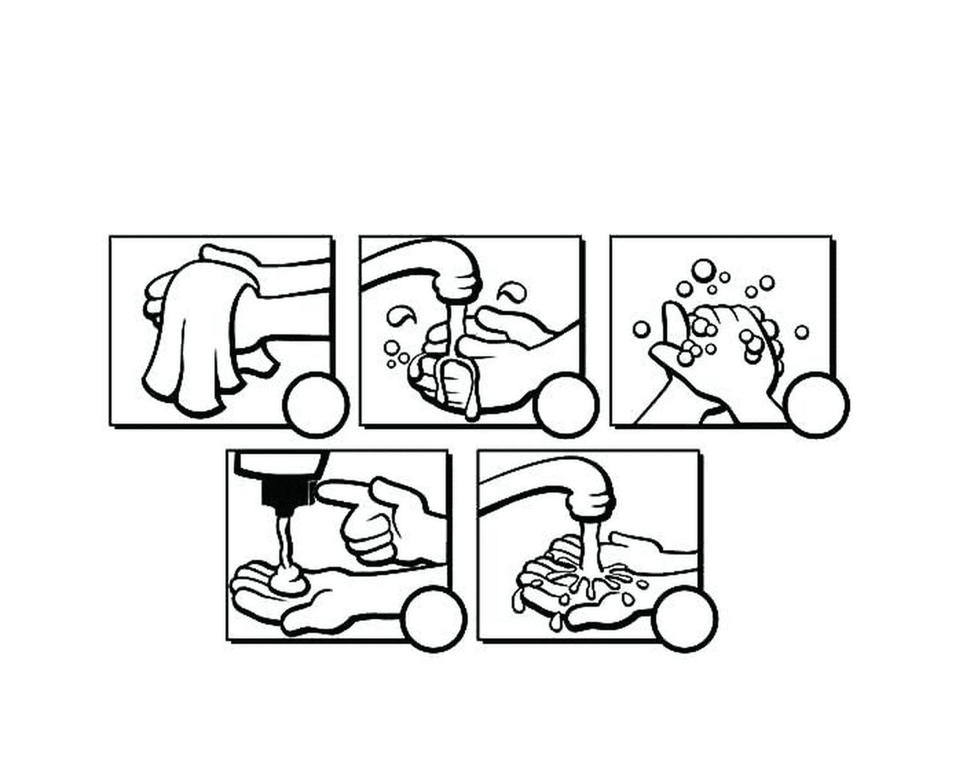   Une série d'images montrant comment se laver les mains 
