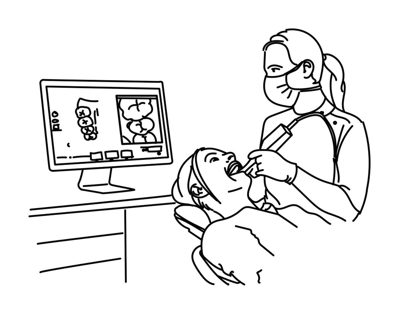   Dentiste lors d'un nettoyage de dents 