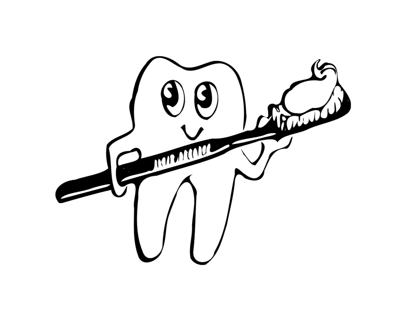   Dent qui tient une brosse à dents 