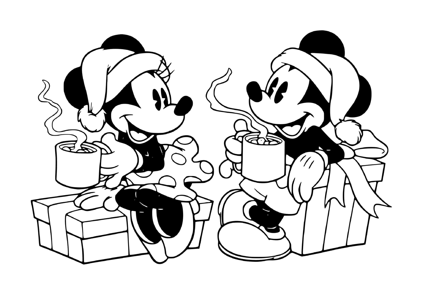   Mickey et Minnie prenant du chocolat chaud 