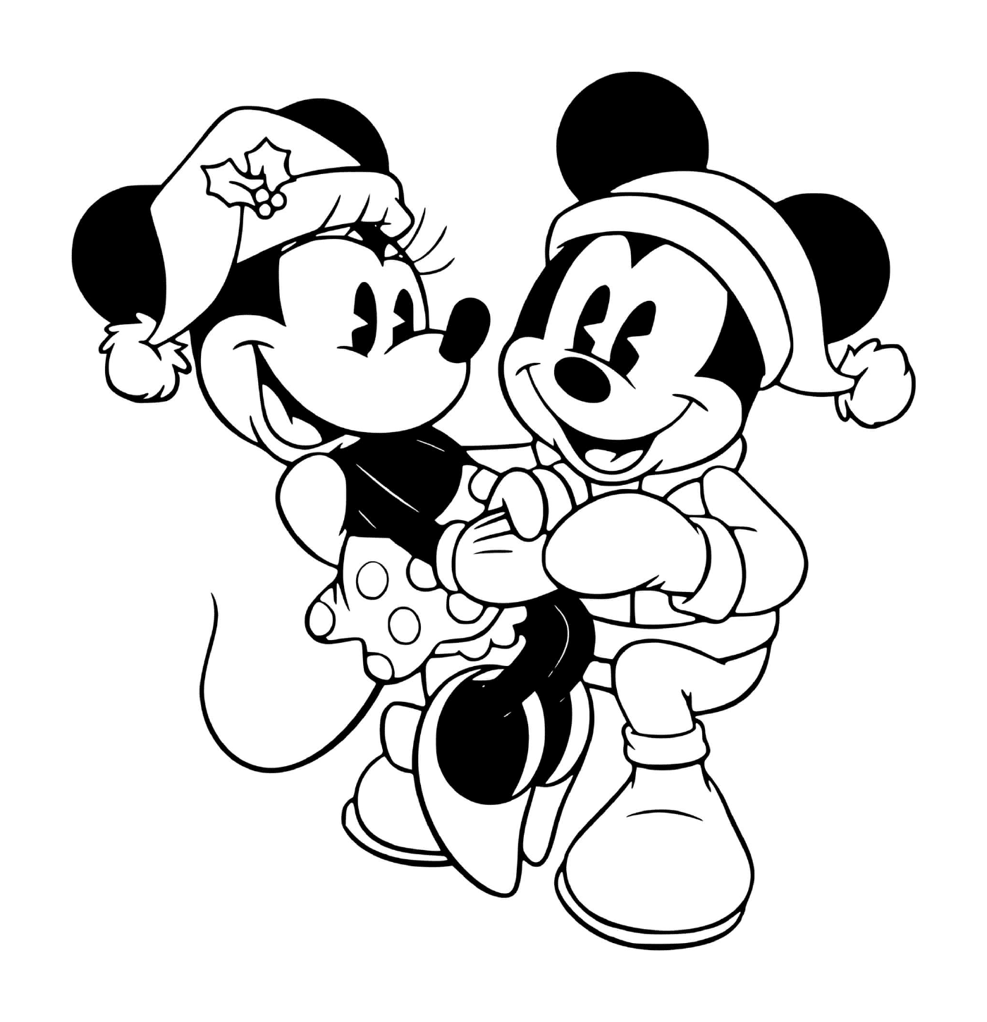   Minnie assise sur les genoux de Mickey 