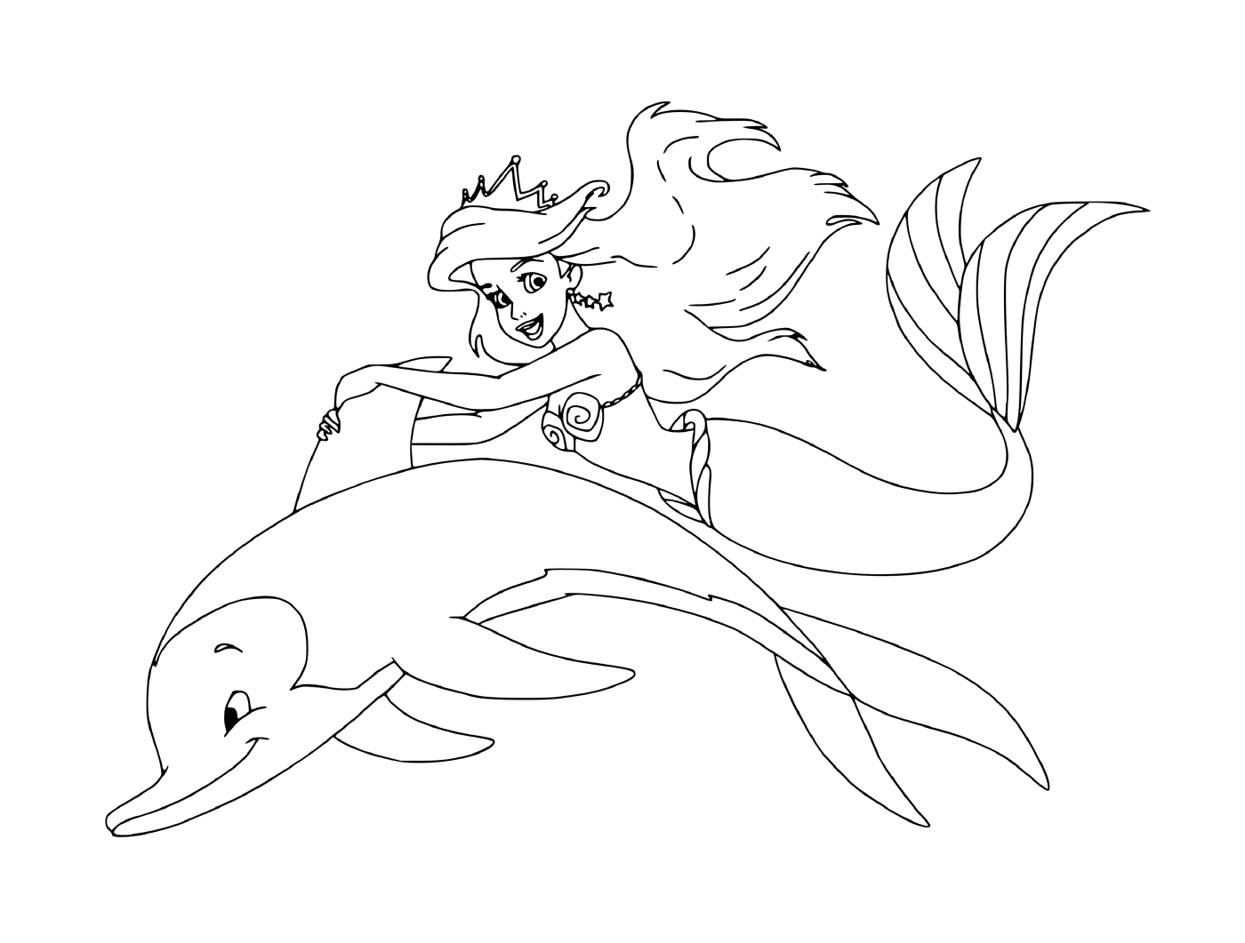   Petite sirène Ariel sur un dauphin 