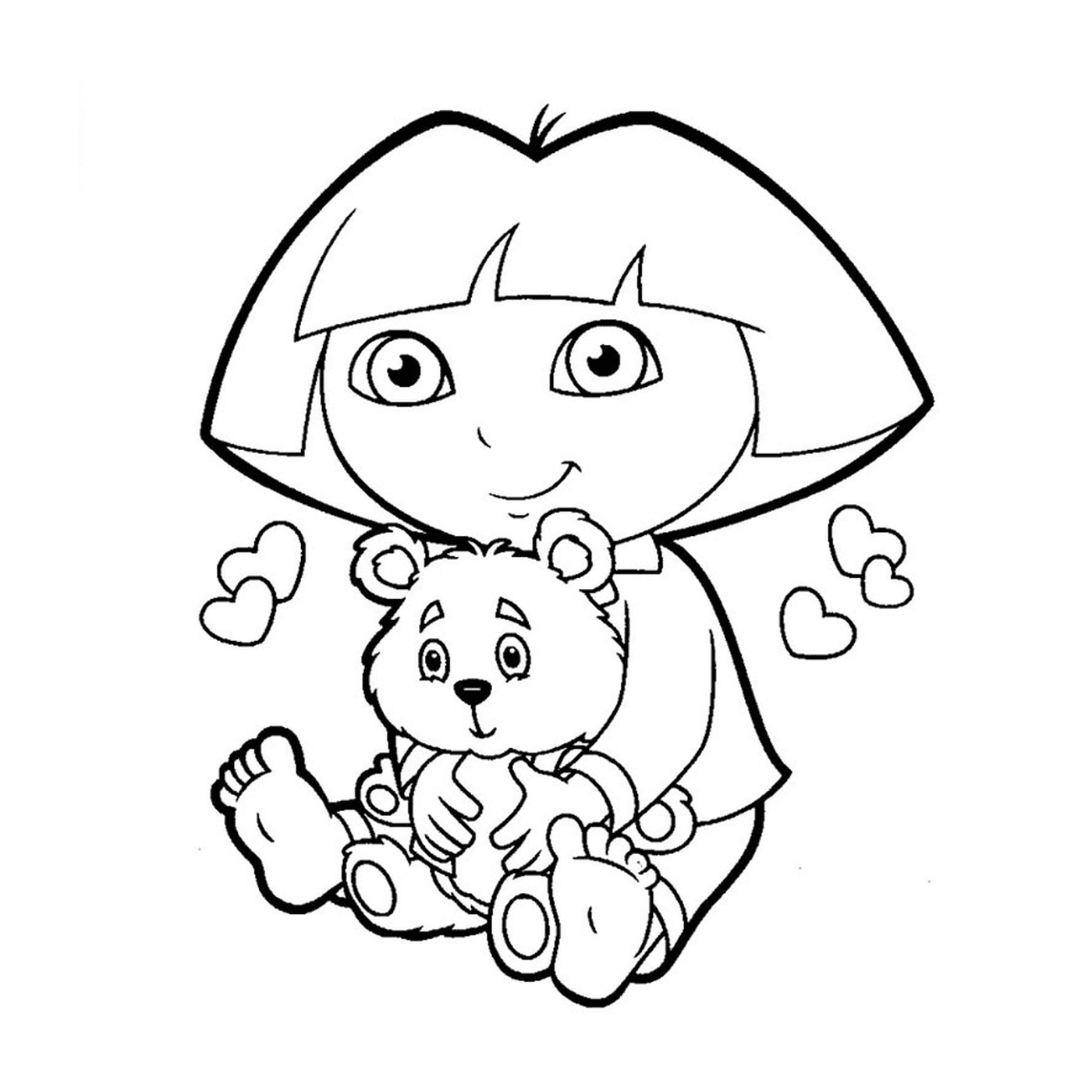   Dora tient un ours en peluche 