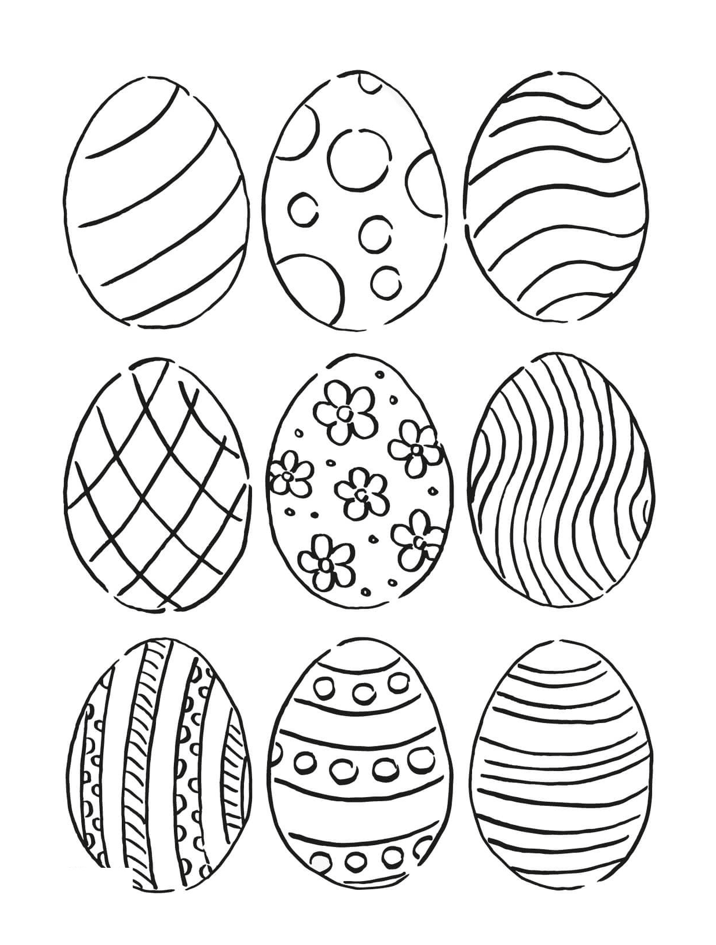   Ensemble de neuf œufs avec différents motifs 