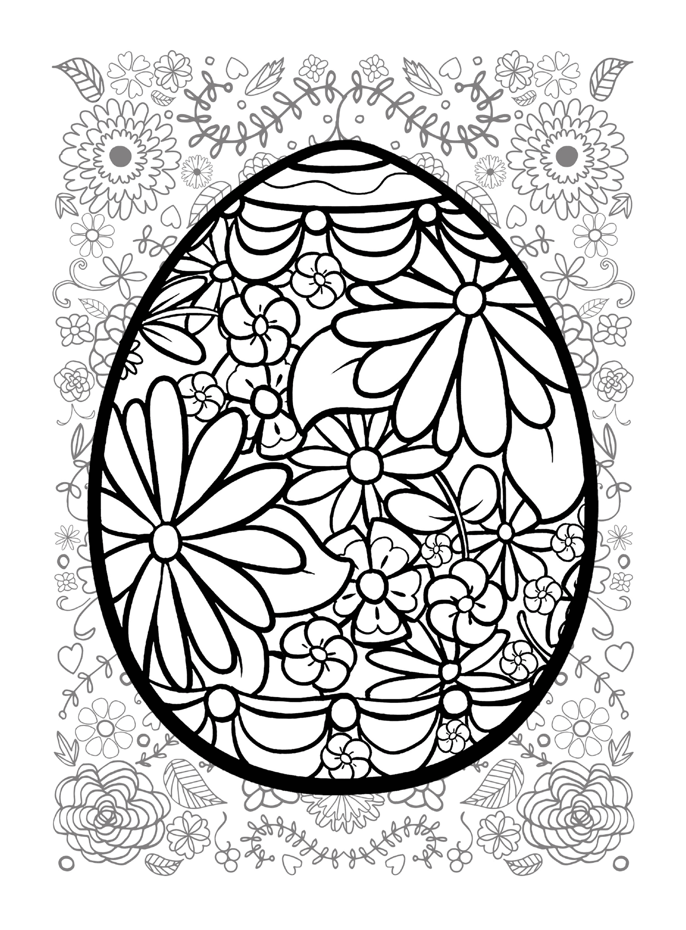   Œuf de Pâques avec fond fleuri 