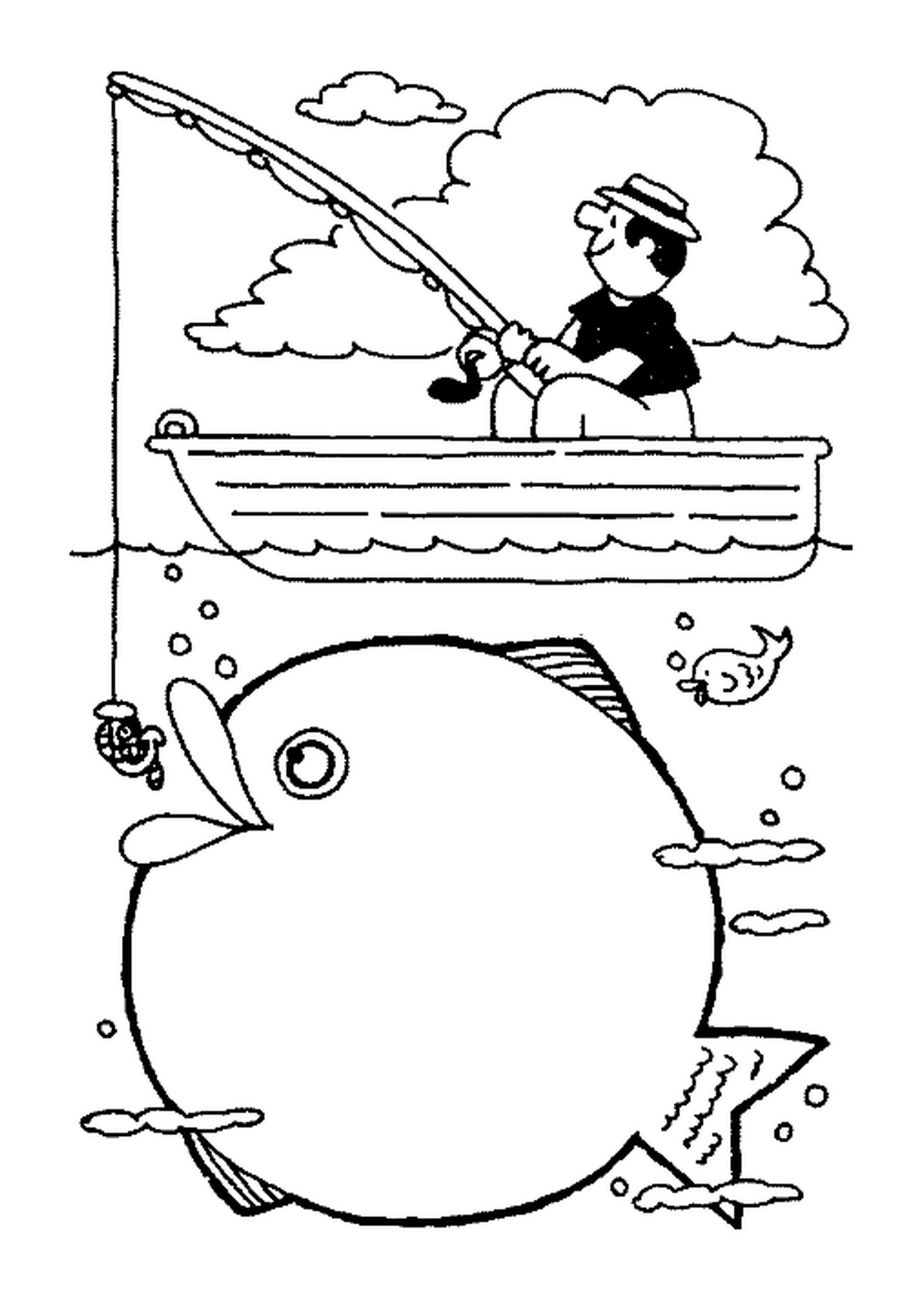   Homme pêchant dans un bateau 