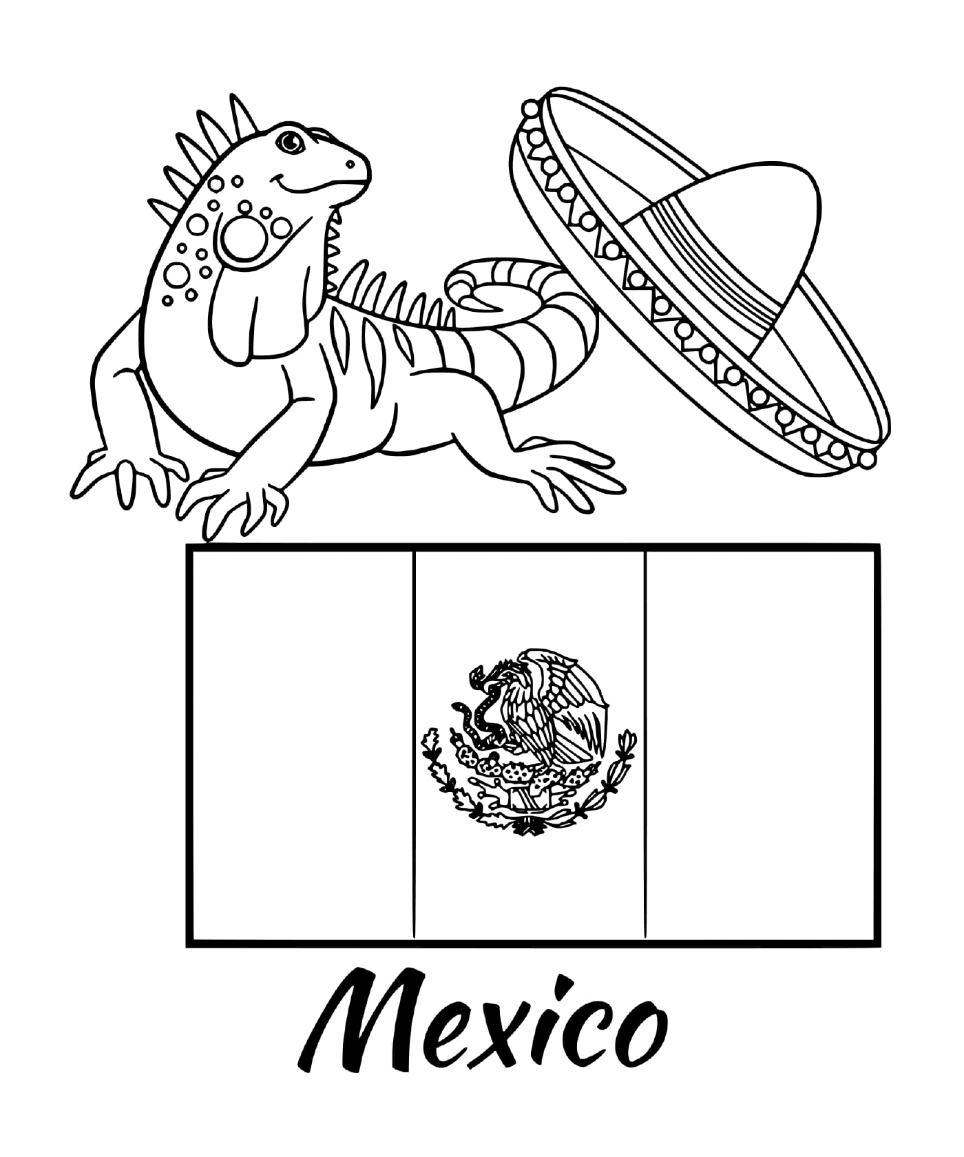   Drapeau du Mexique avec une iguane 