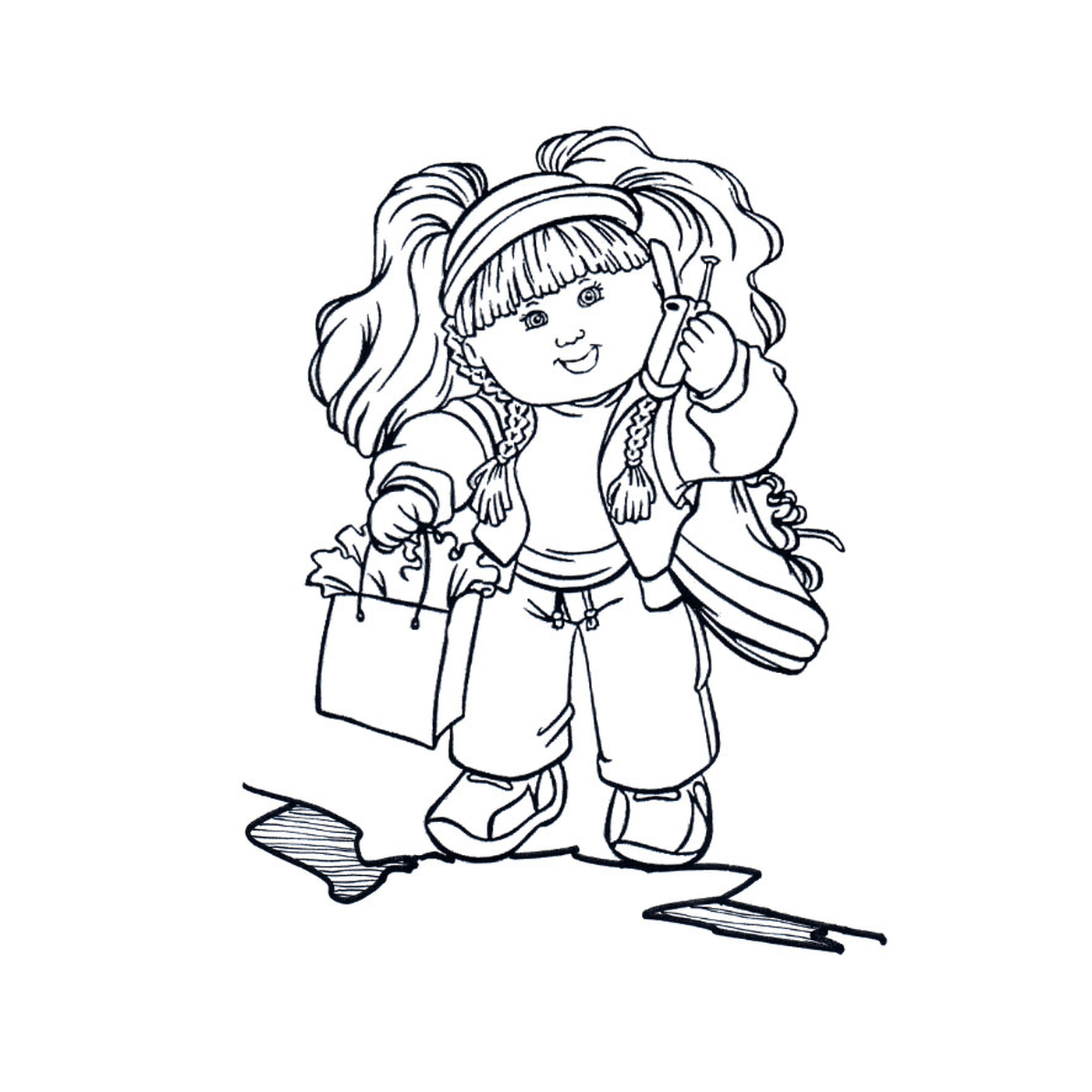   Une petite fille de 7 ans tenant des sacs de courses 