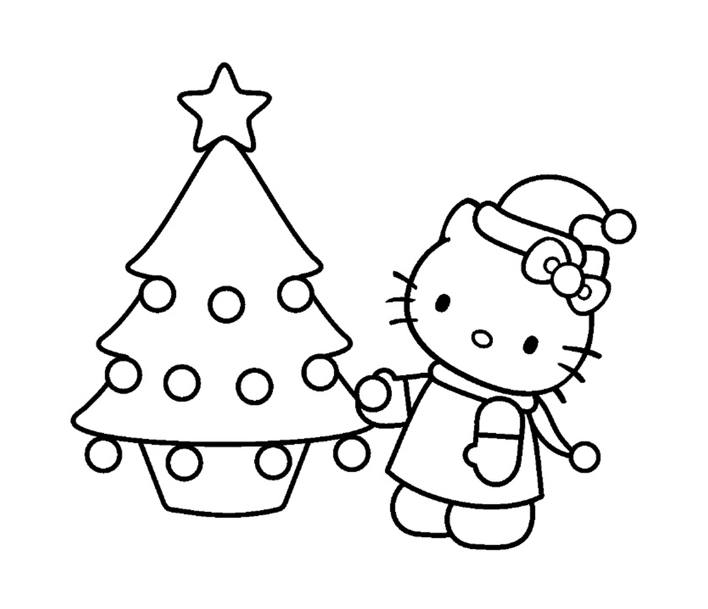   Hello Kitty avec un sapin de Noël 