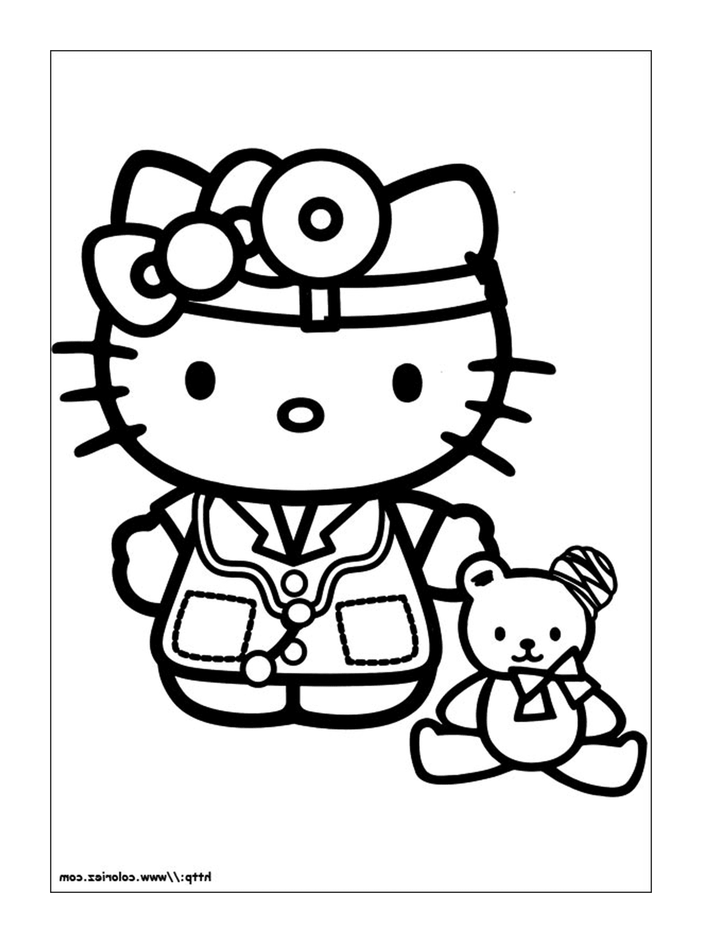   Hello Kitty infirmière avec un ours en peluche 