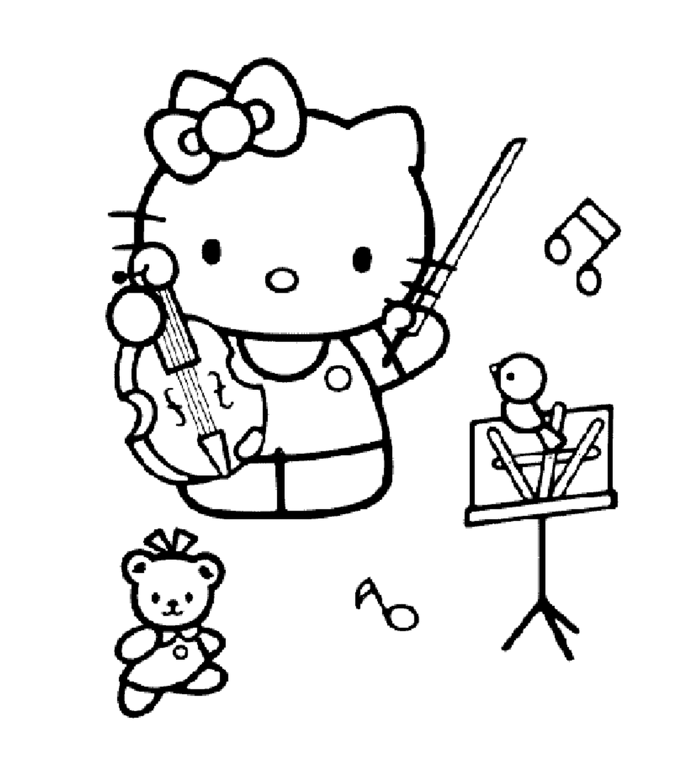   Hello Kitty jouant d'un instrument de musique 