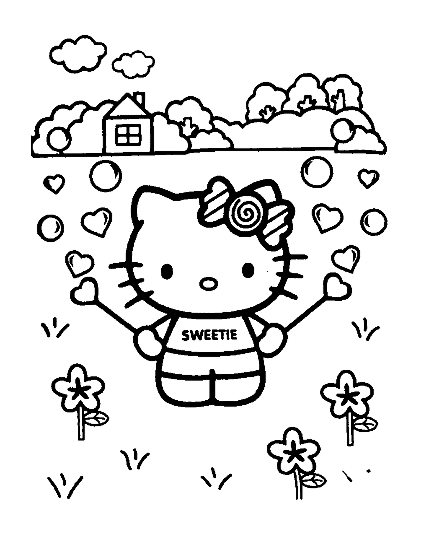   Hello Kitty avec des fleurs 