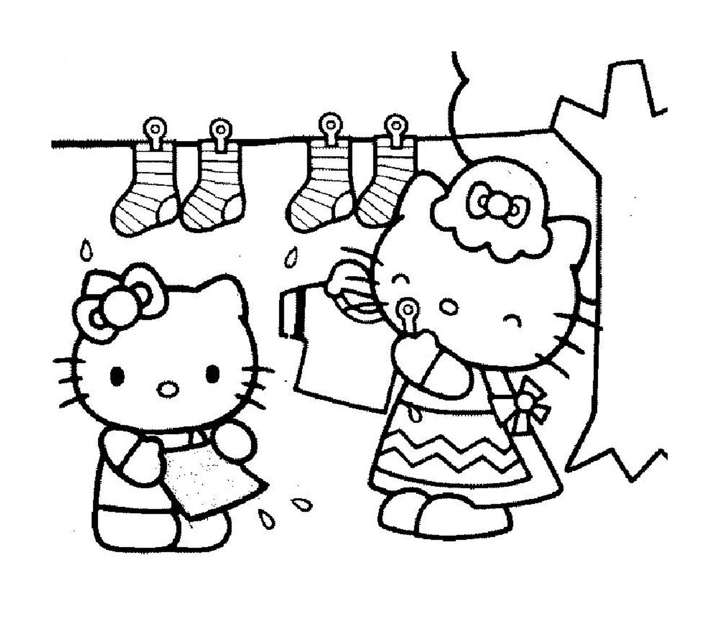  Hello Kitty avec une fille et un chat 