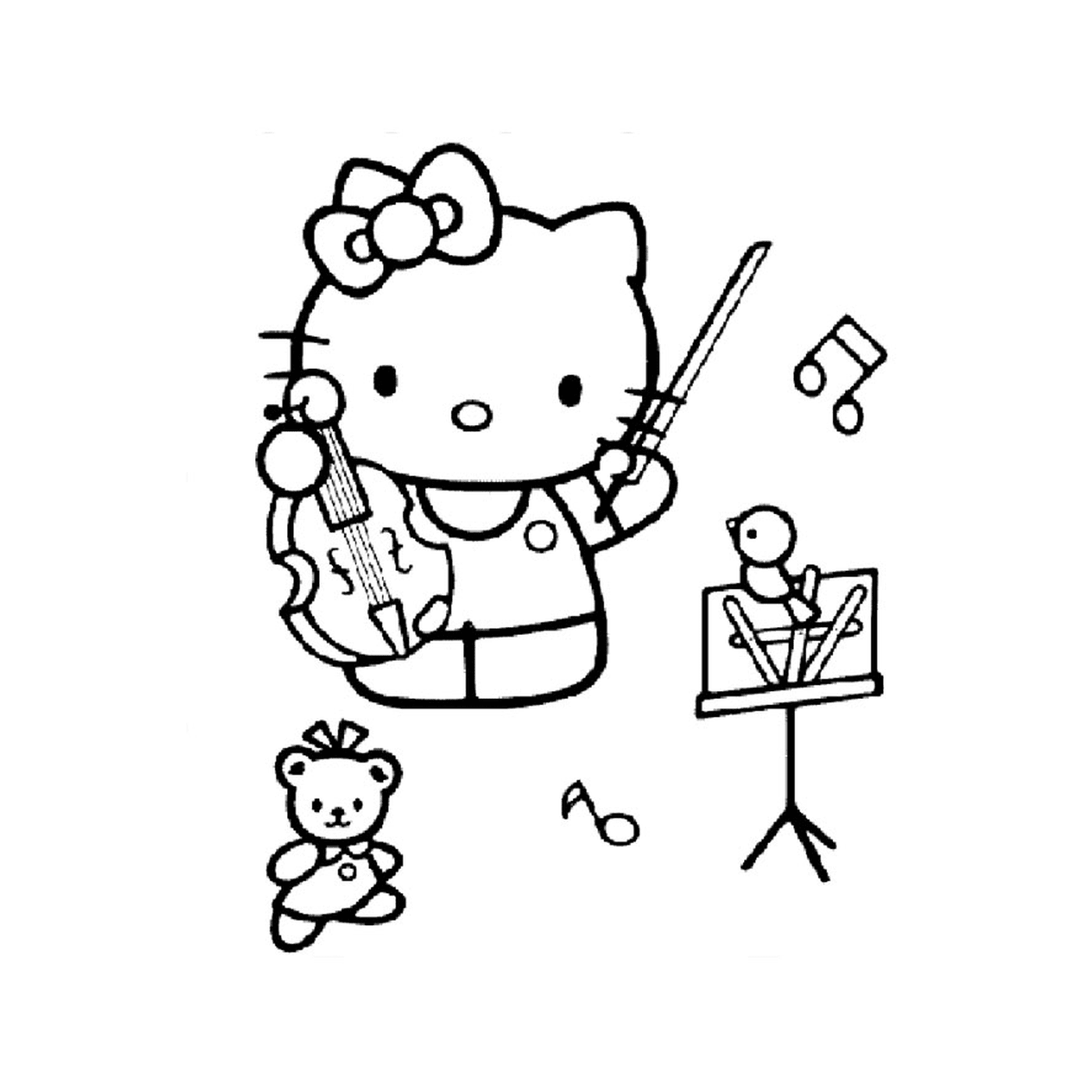   Hello Kitty jouant d'un instrument de musique 