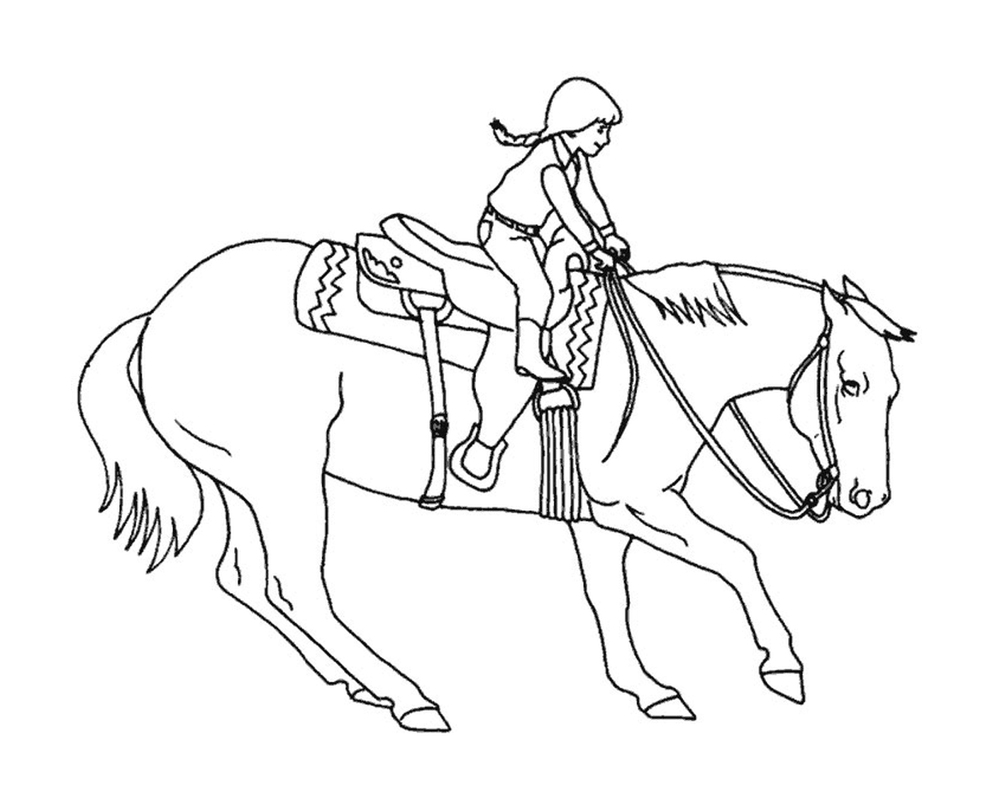   Jeune fille chevauchant son cheval au grand galop 