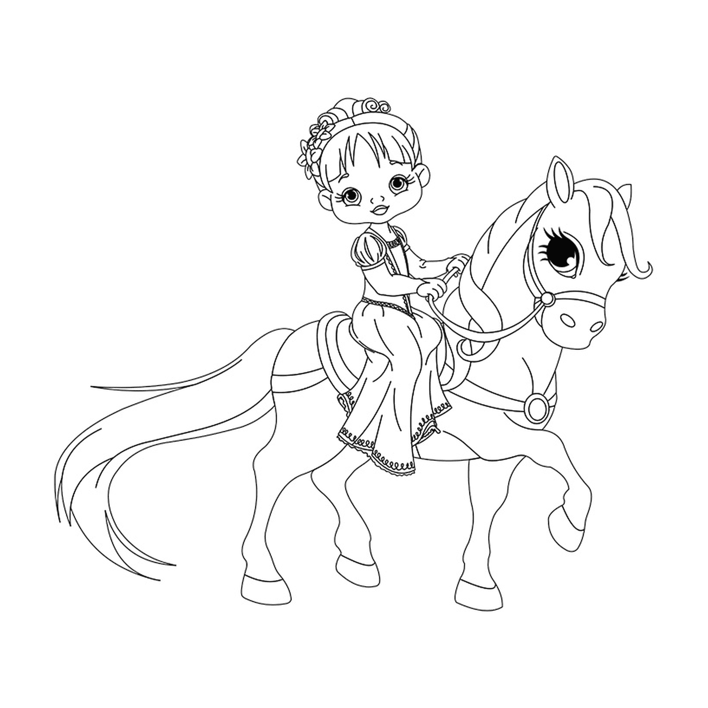   Princesse à cheval - Une petite fille monte sur le dos d'un cheval 