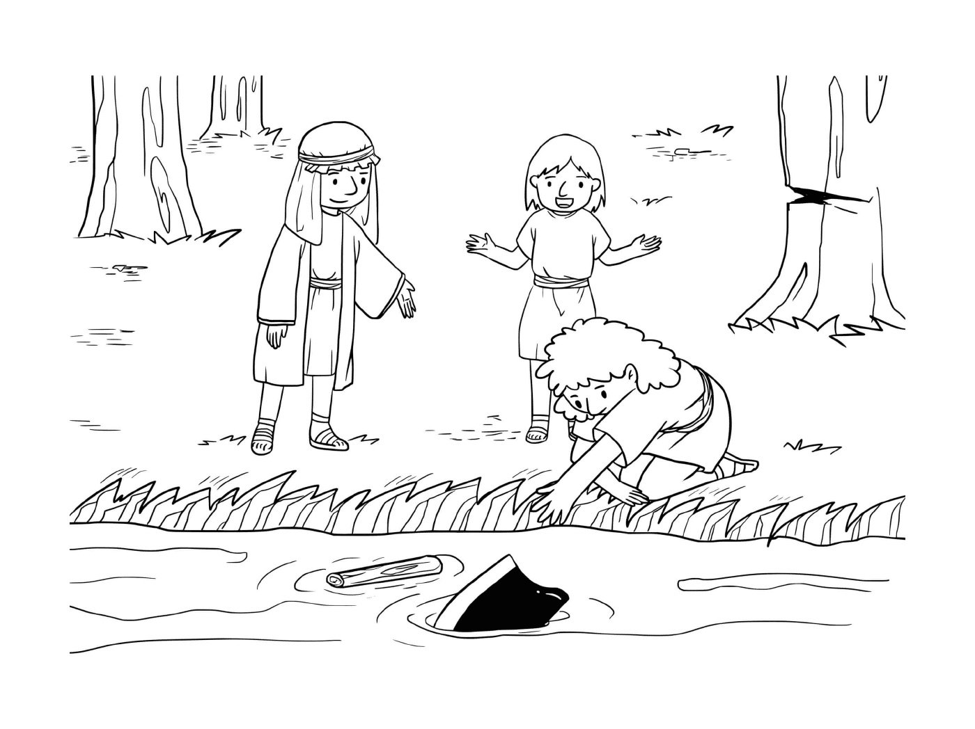   Garçon et fille jouant dans un étang 