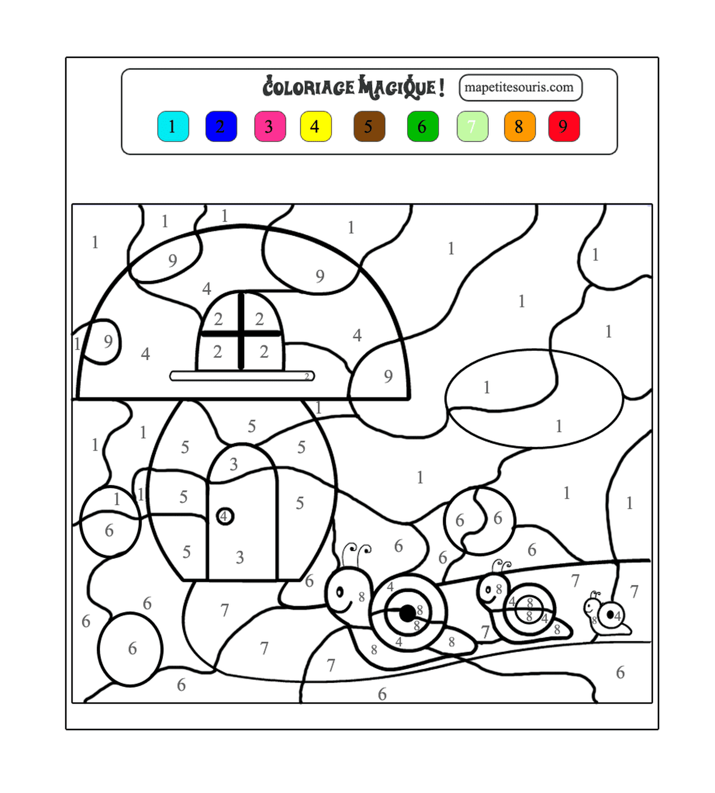   Une page de coloriage par numéro avec une maison 