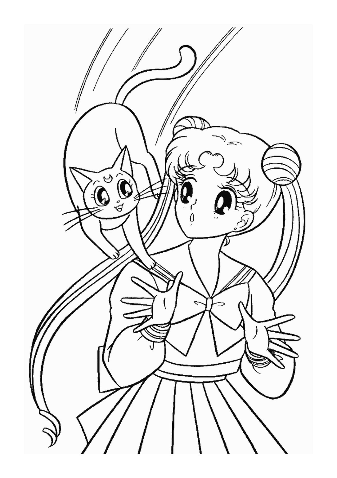   Un personnage de Sailor Moon et un chat 