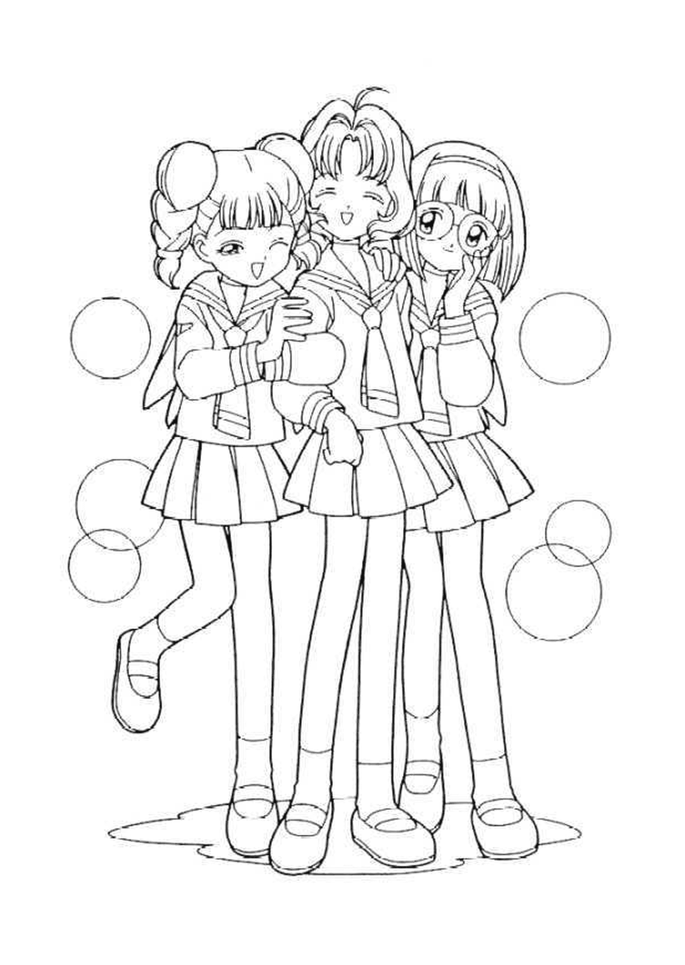   Un groupe de trois filles debout côte à côte 