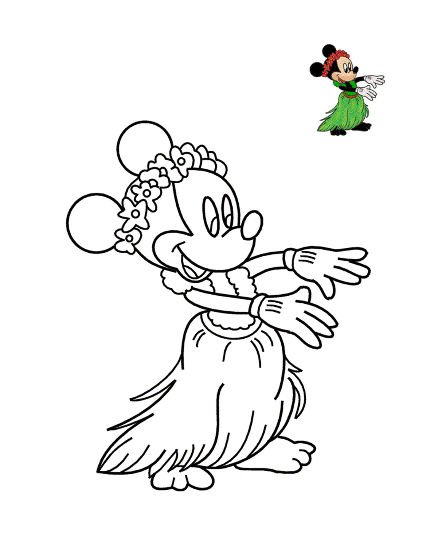   Disney Mickey danse le hula hawaiien : Minnie en tenue de hula 