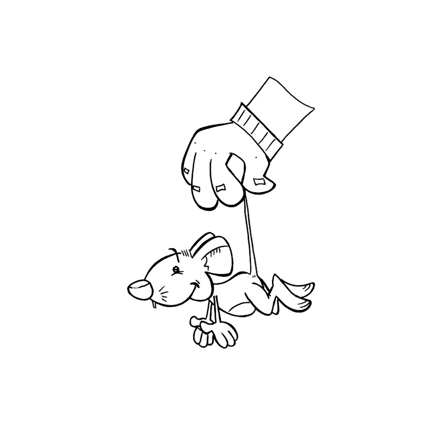   Une main tenant un bâton avec un chien 