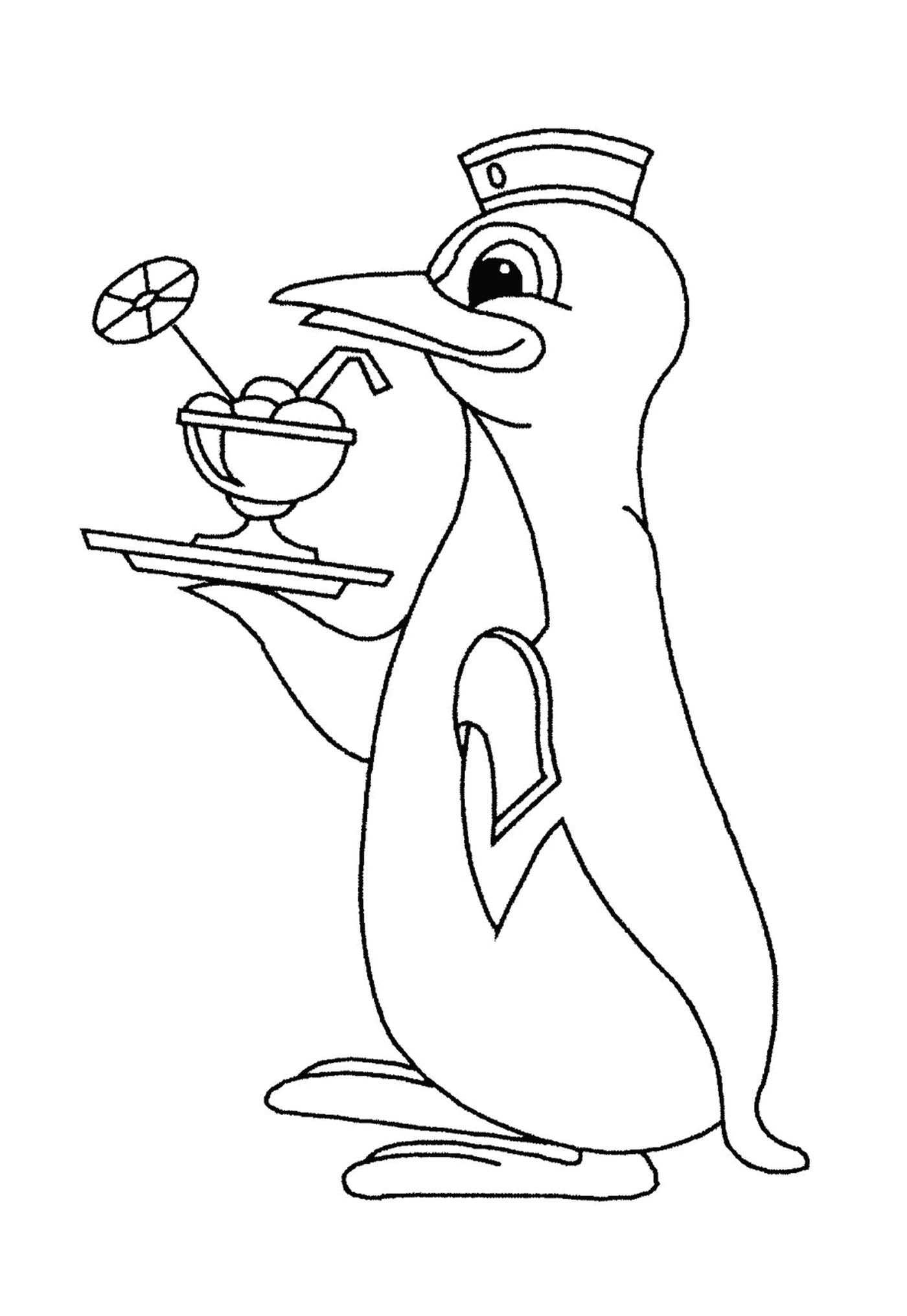   Pingouin serveur avec une boisson 
