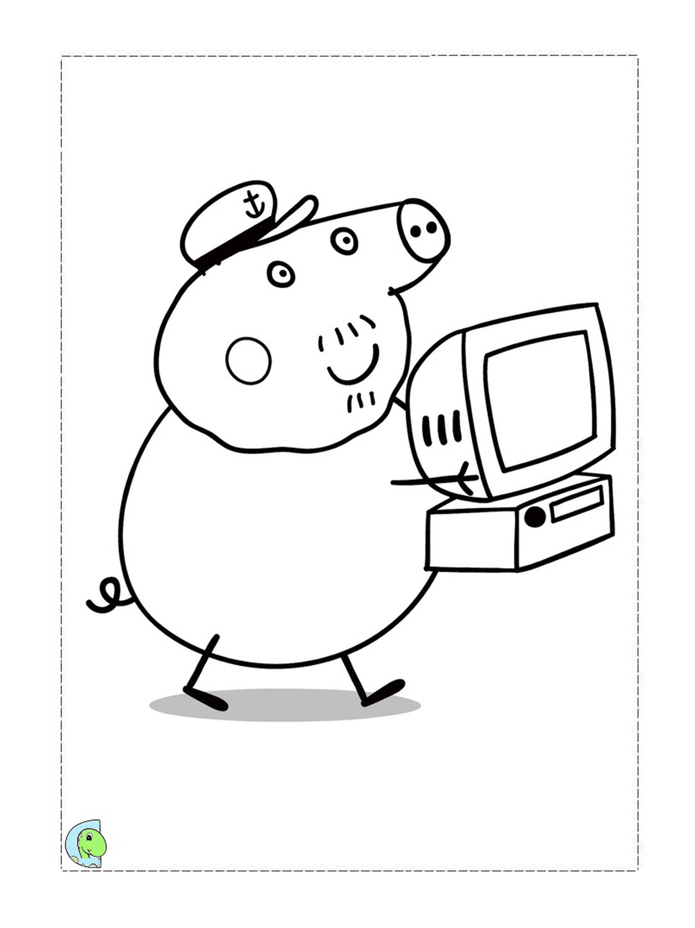   Peppa Pig tenant un ordinateur 