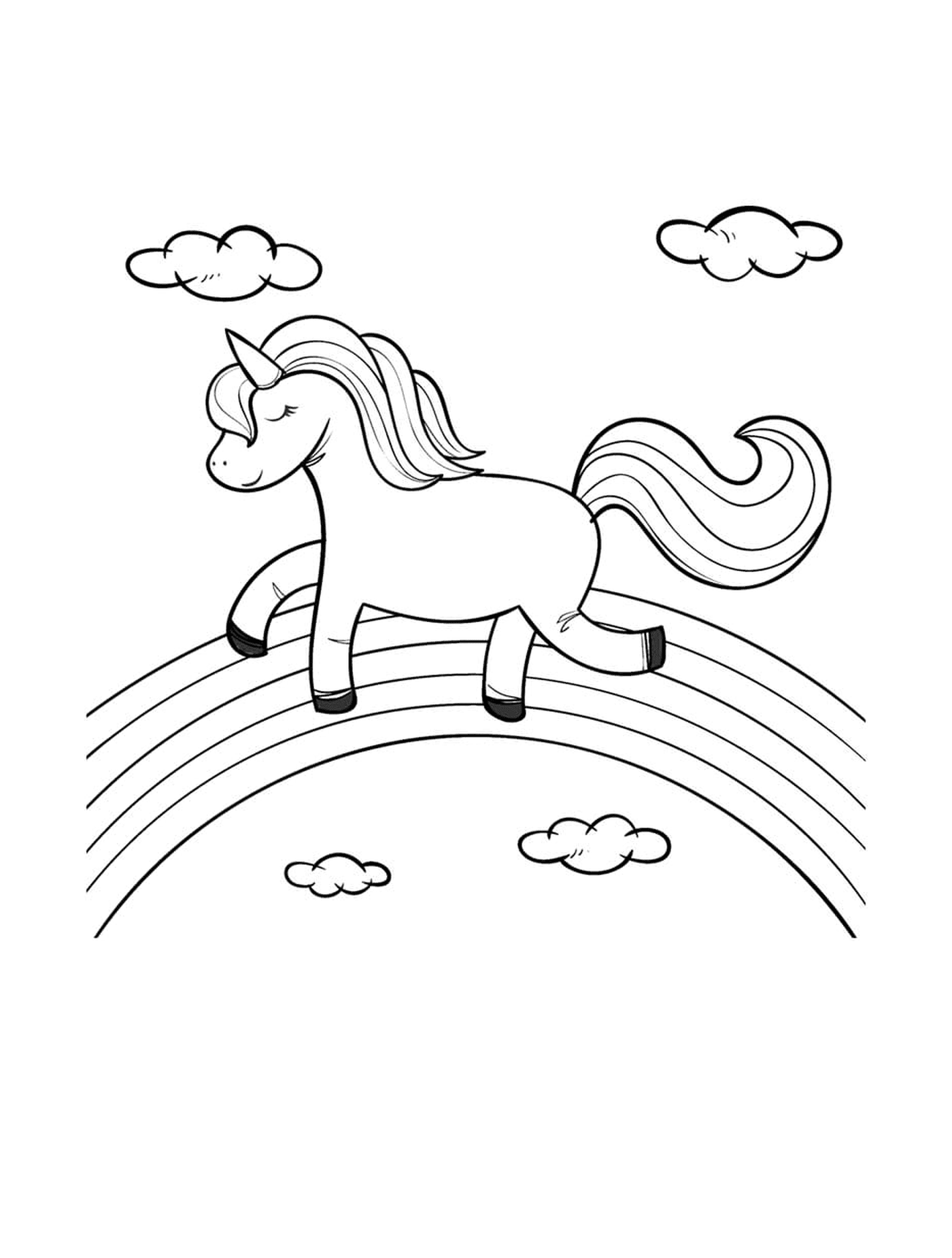   Une licorne marchant sur un arc-en-ciel avec sérénité 