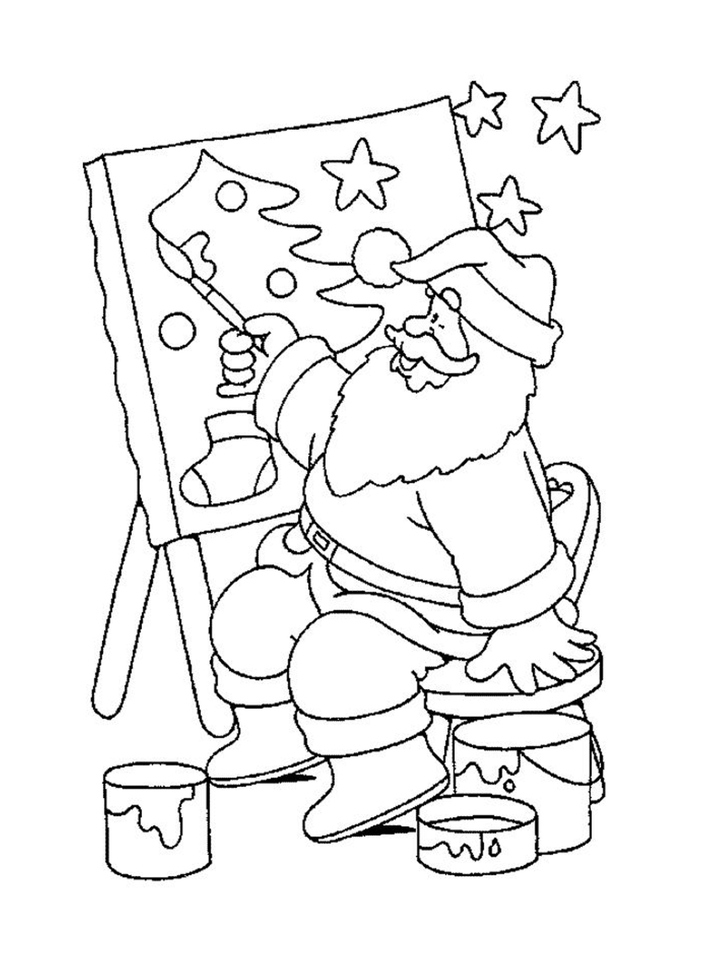   Père Noël peignant un tableau 