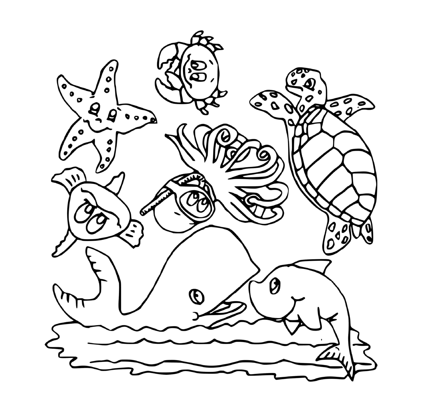   Groupe d'animaux marins dans l'eau 