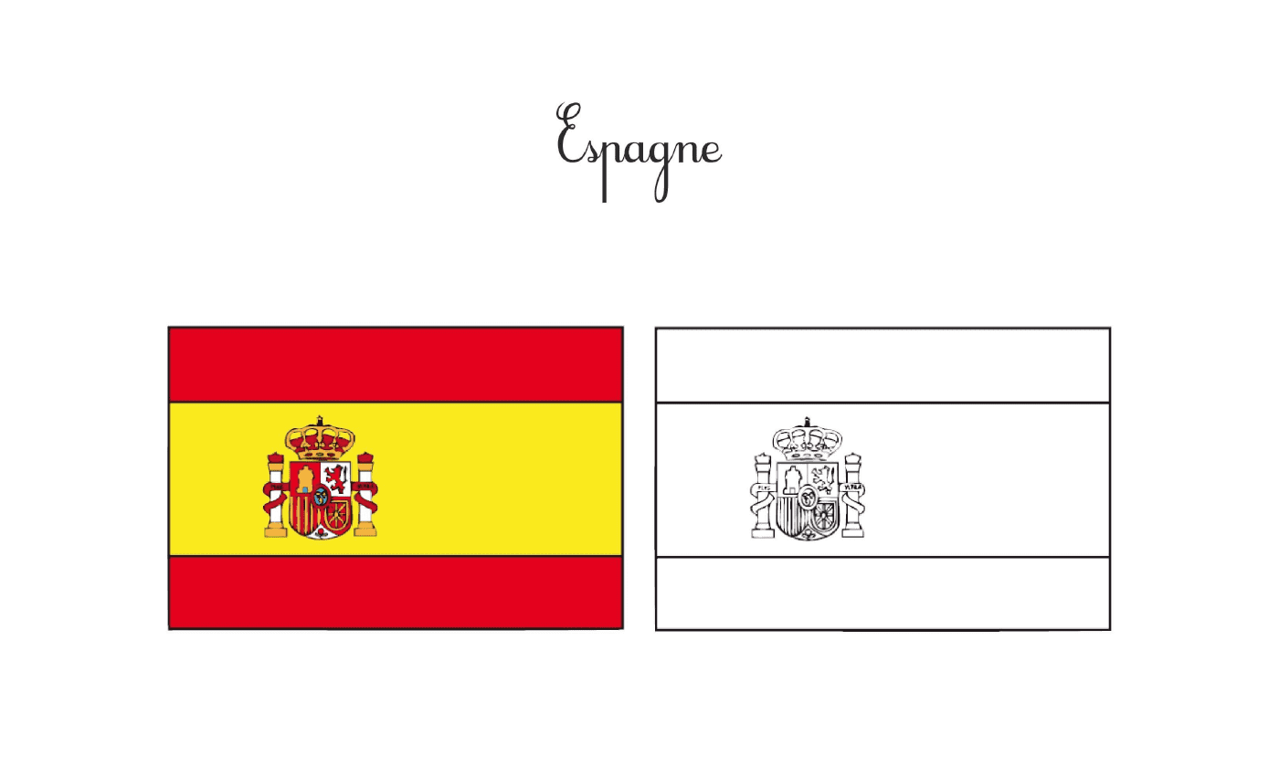   Drapeaux espagnols en noir et blanc et en couleurs 