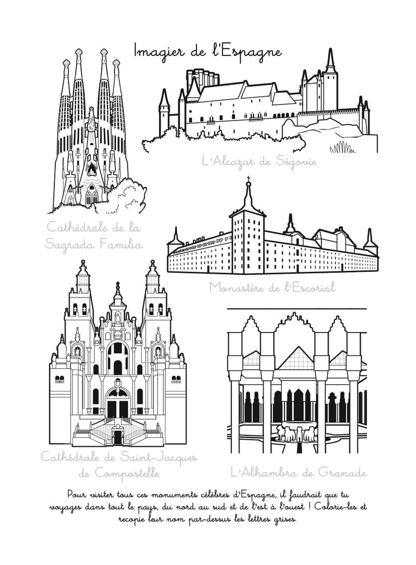   Dessins de monuments célèbres et cathédrales espagnoles 