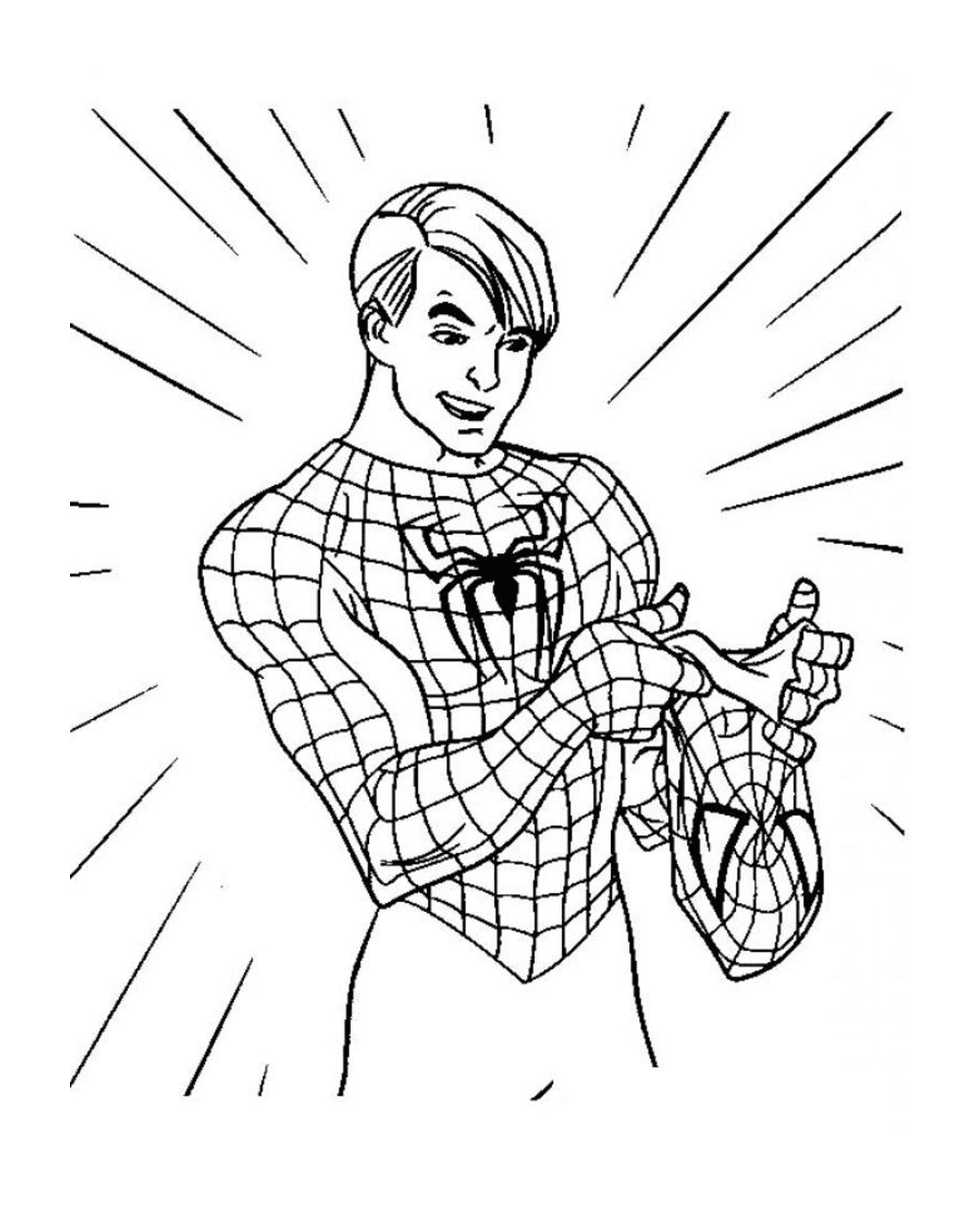   Peter Parker tient Spiderman 