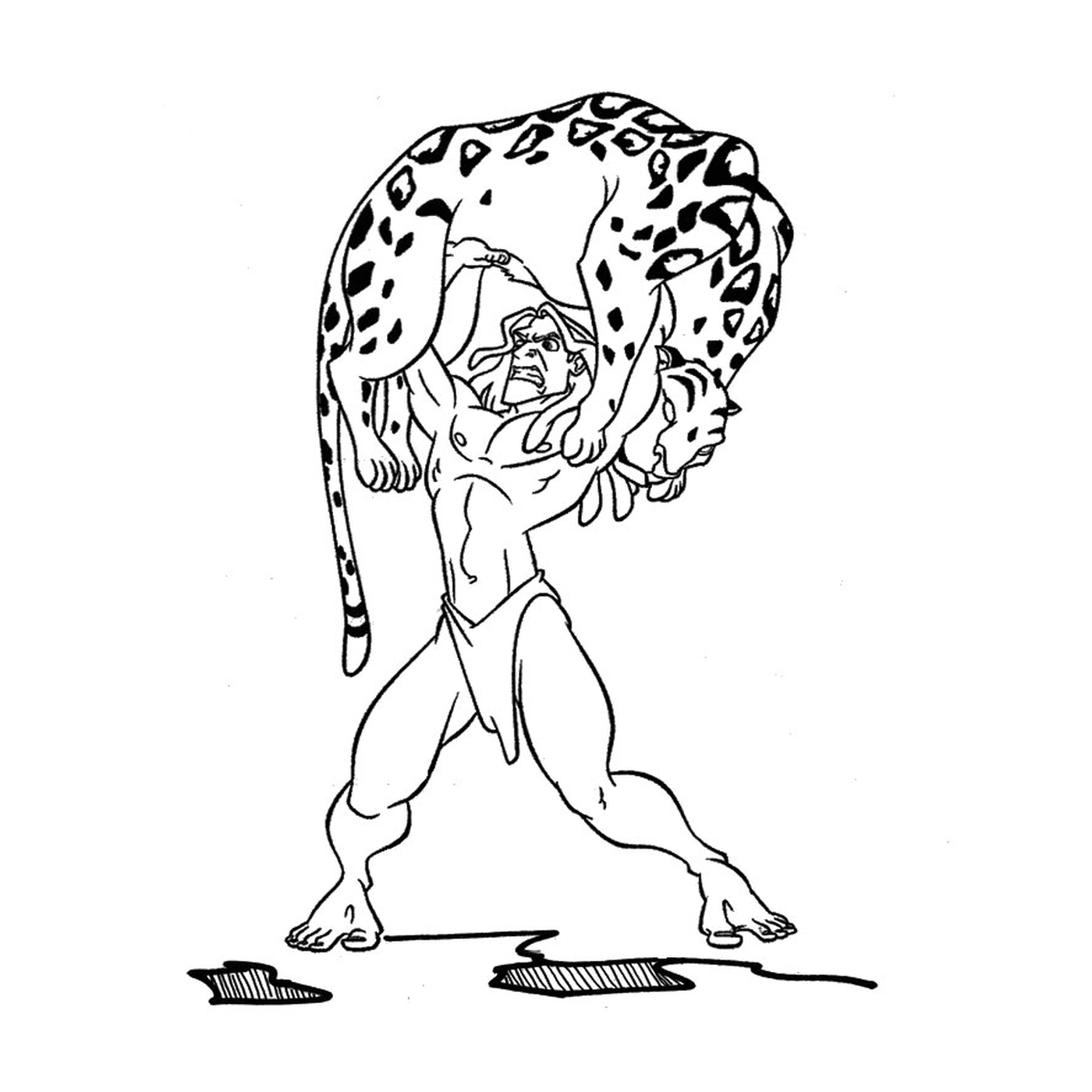   Homme tenant un léopard 