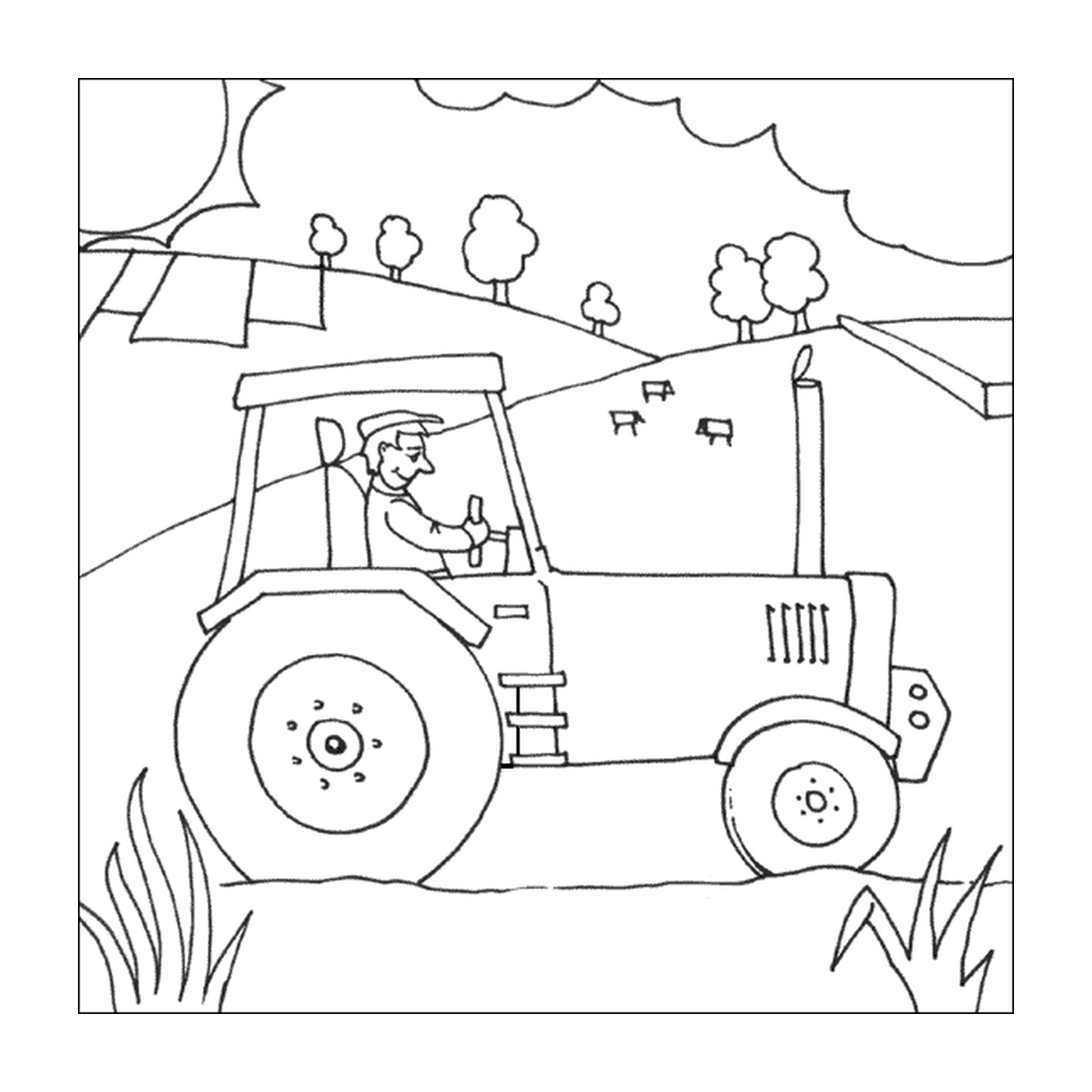   Homme conduit petit tracteur 