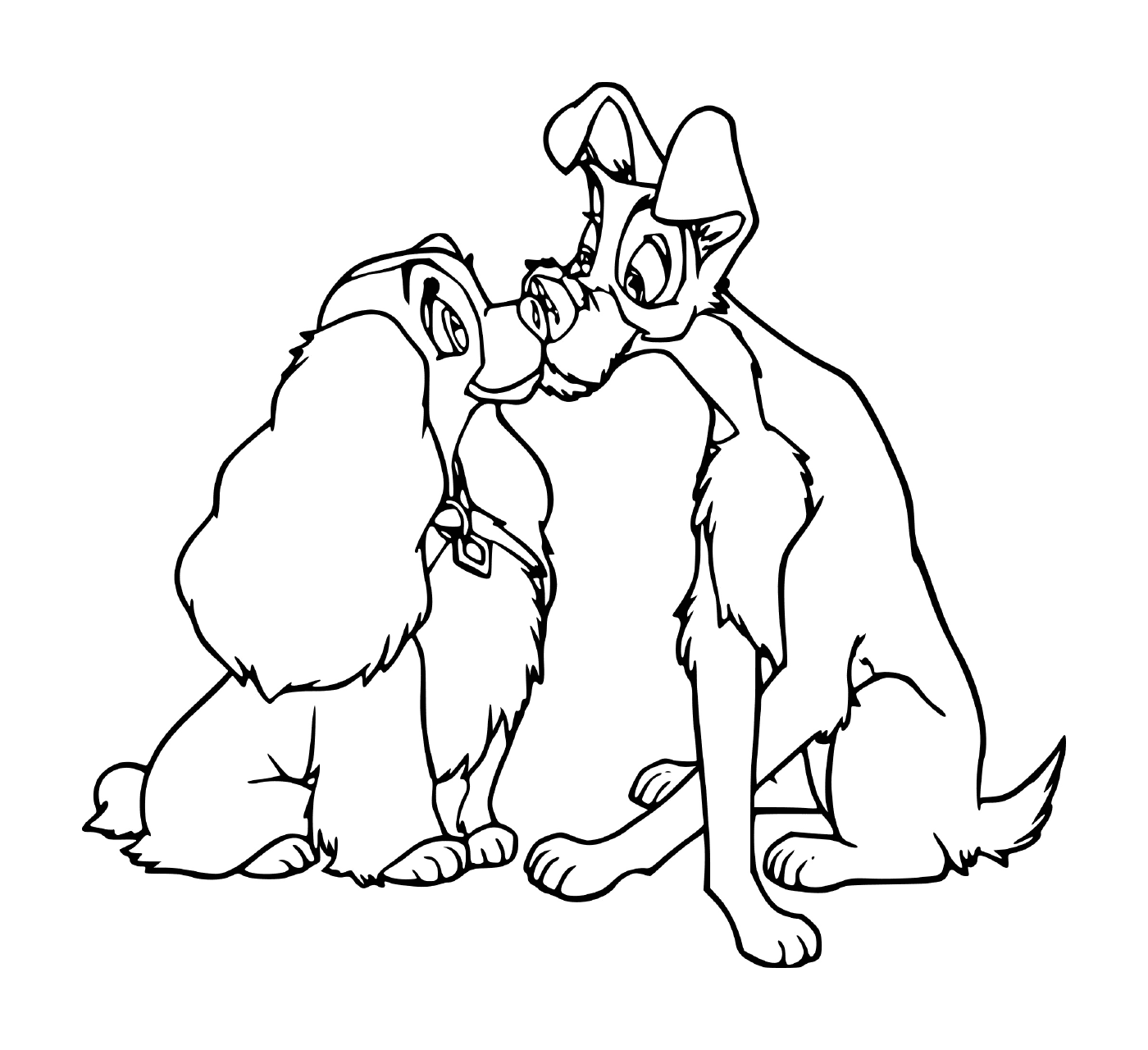   Un couple de chiens assis côte à côte 