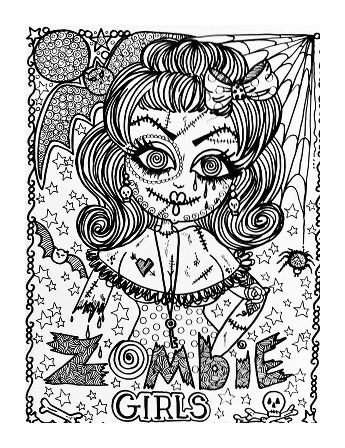 coloriage adulte halloween zombie fille