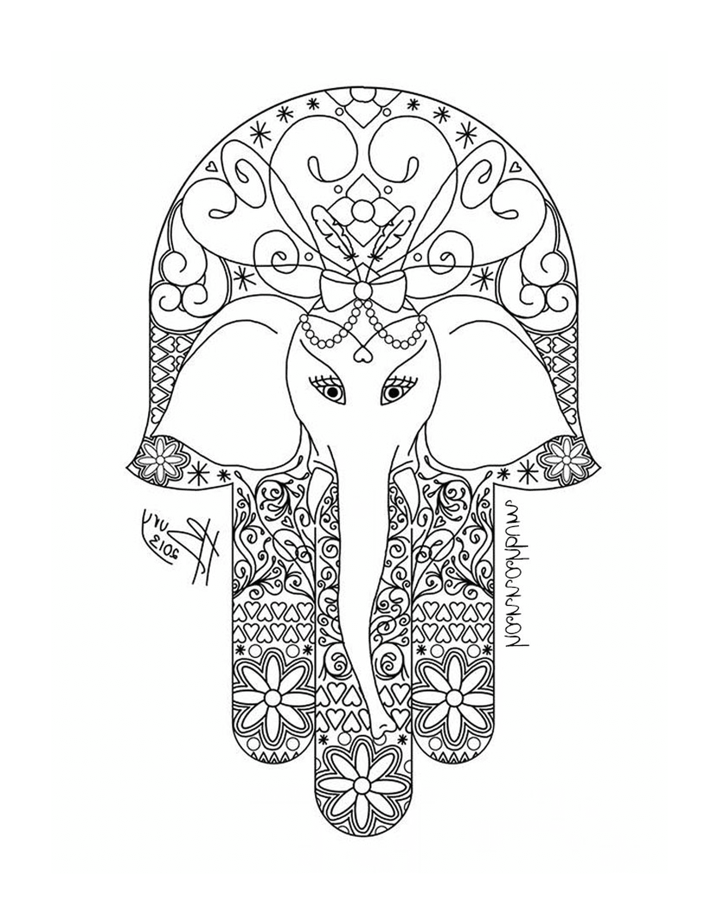 coloriage adulte elephant hamsa